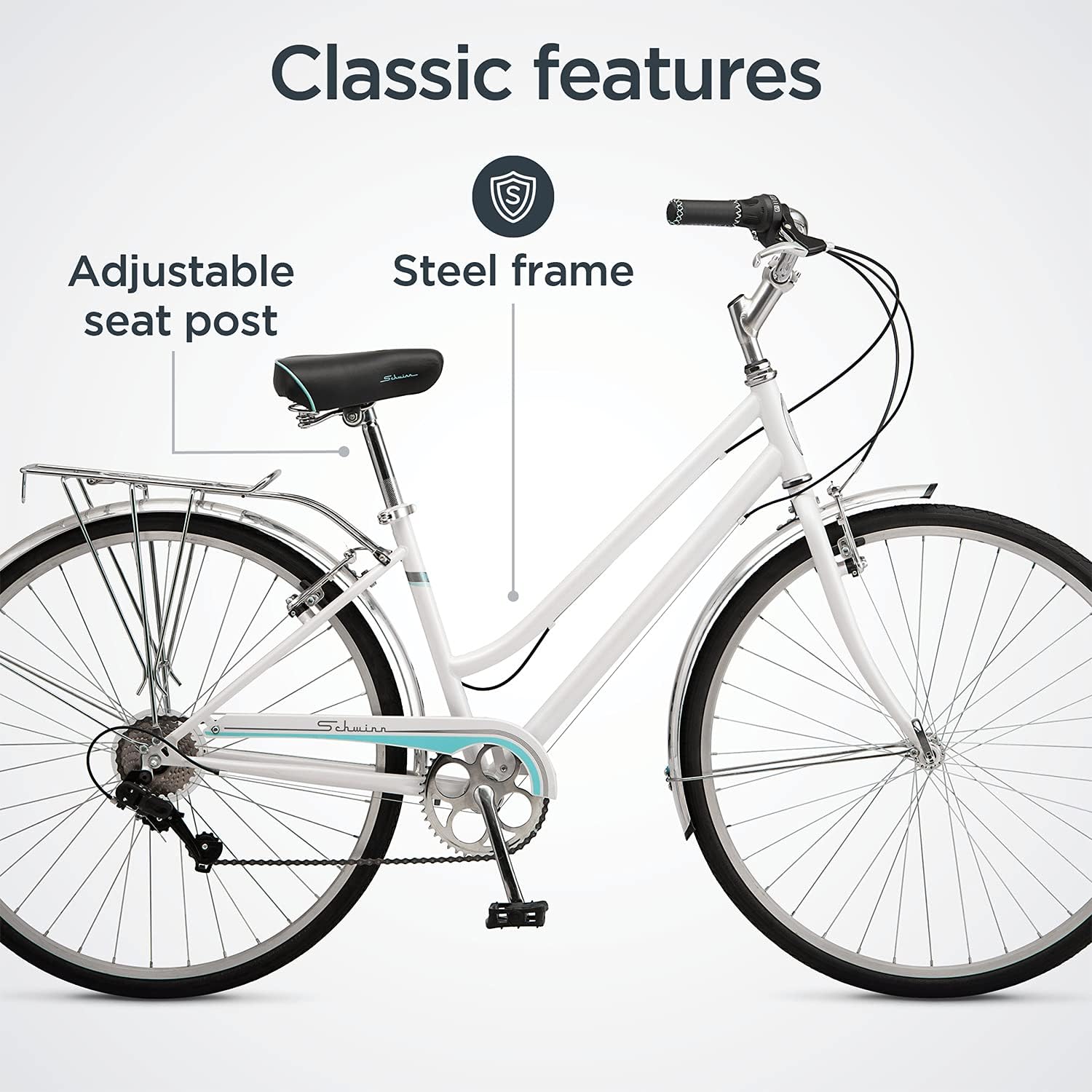 Schwinn Wayfarer Hybrid Bike, 700c Mens and Womens Bike, 7-Speed Hybrid Bicycle, Retro Steel Frame, Front and Rear Linear Pull Brakes, Fenders, Cargo Space, Adult Bicycle