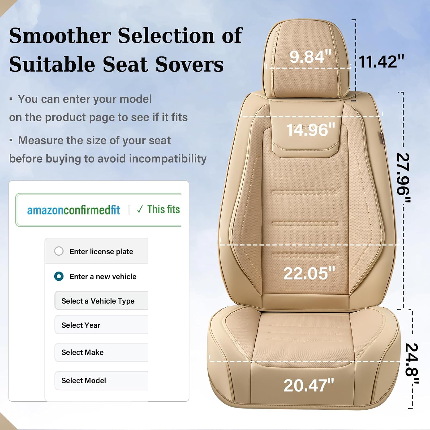 Coverado Car Seat Covers Full Set, Waterproof Car Seat Protector, Leather Seat Cushion, Universal Car Interior Covers Seat Protectors for Most Cars Beige