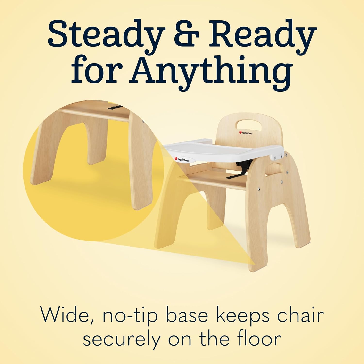 Foundations Easy Serve Low Wood Feeding Chairs Multipack, Adjustable Harness, Removable Dishwasher Safe Tray, No-Tip Base, Stackable Toddler Chairs, 2 Pack, 5 inch