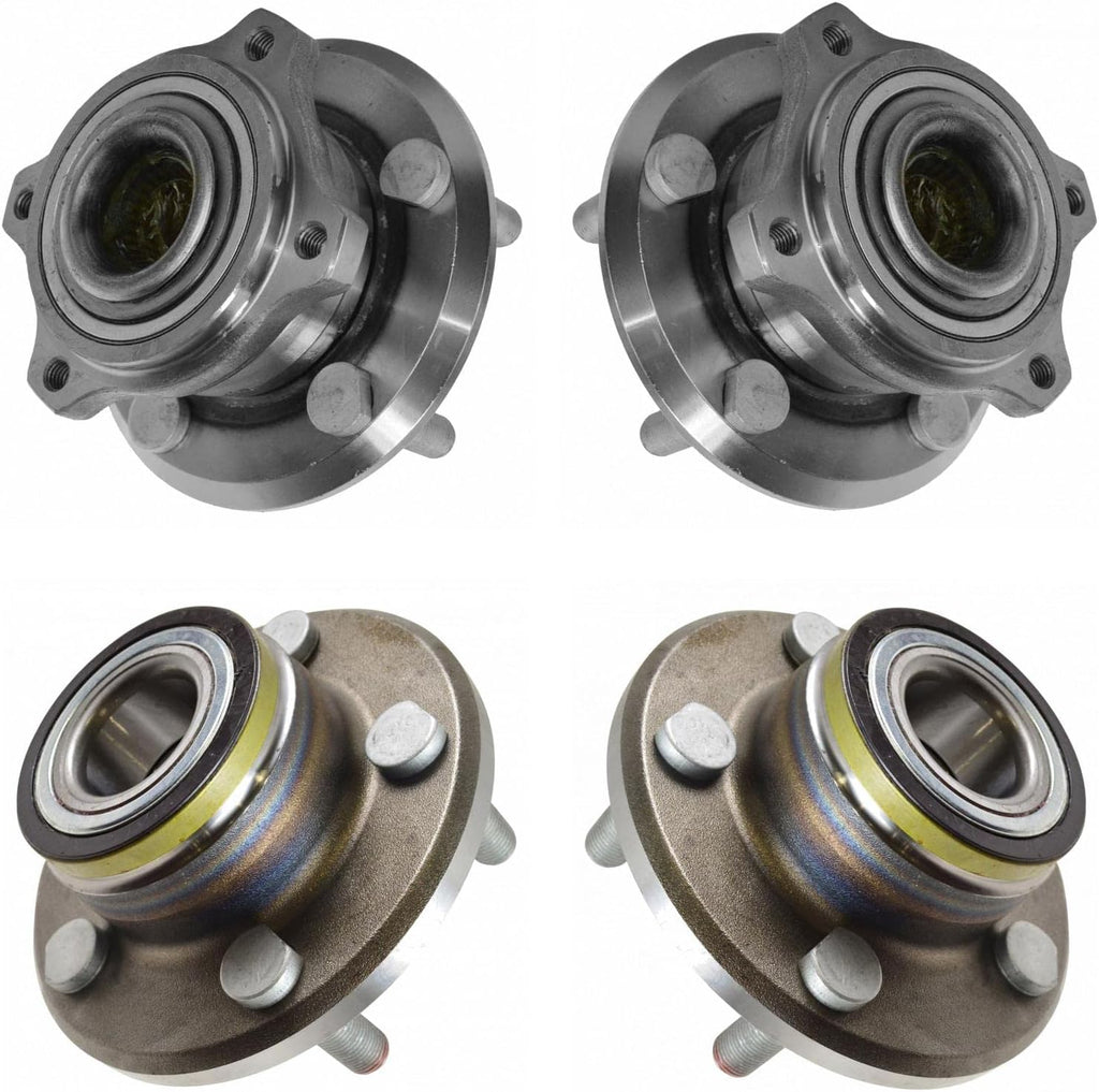 TRQ 2 Piece Front Rear Wheel Bearing & Hub Assembly Set Compatible with 2005-2009 Chrysler 300 2006-2009 Dodge Charger 2005-2008 Magnum