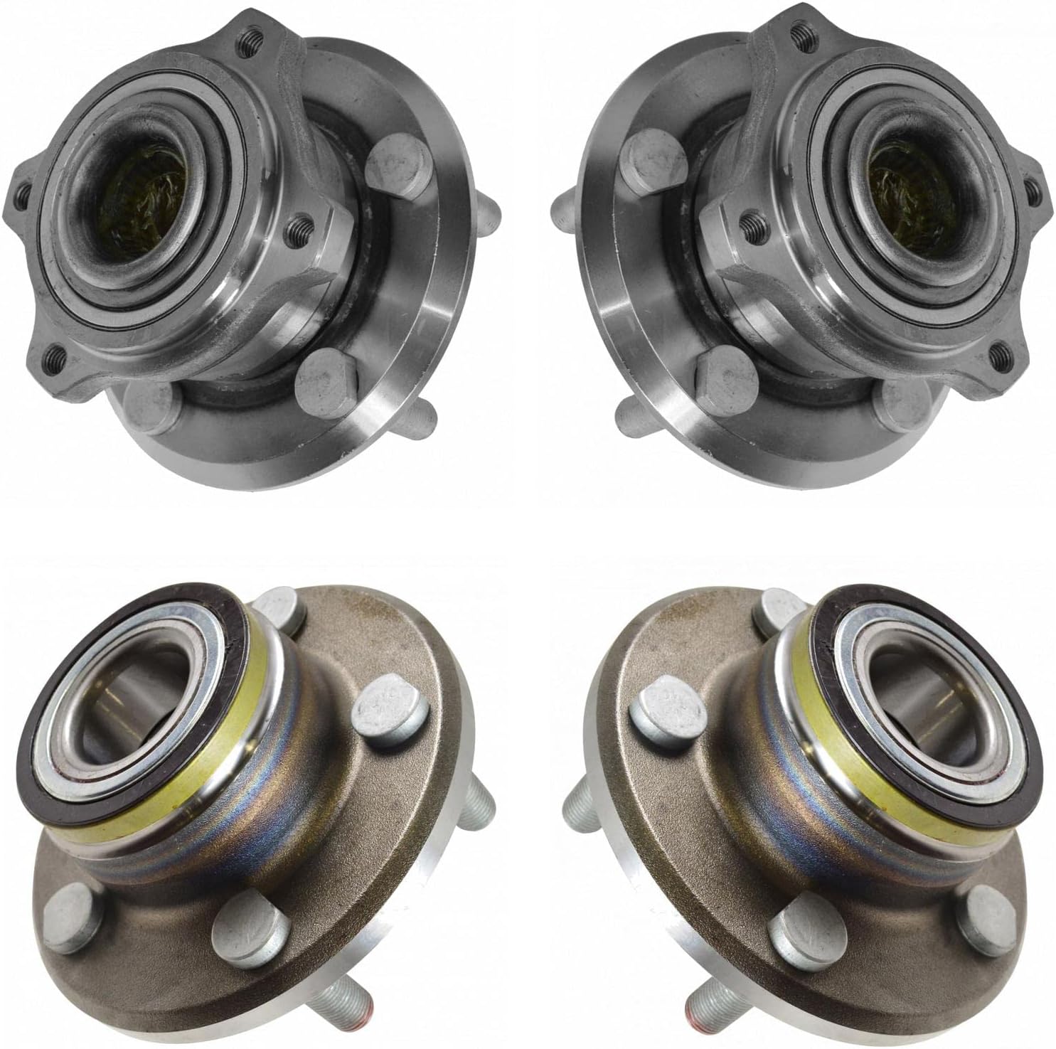 TRQ 2 Piece Front Rear Wheel Bearing & Hub Assembly Set Compatible with 2005-2009 Chrysler 300 2006-2009 Dodge Charger 2005-2008 Magnum