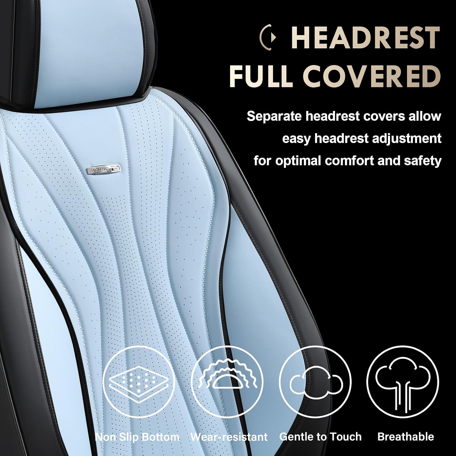Coverado Front and Rear Seat Covers, 5 Seat Universal Seat Covers, Faux Leather Seat Cover for Trucks, Waterproof Car Seat Protector, Car Seat Cover Car Seat Cushion Fit for Most Cars (Black&Blue)