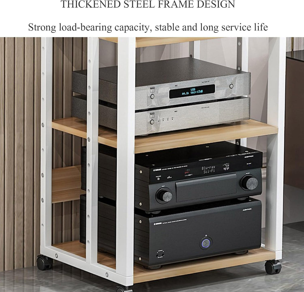 Modern AV Media Stand, Heavy Duty Hifi Audio Component Stand Corner Tv Entertainment Stereo Cabinet Amplifier Rack Shelf Rolling Projector Cart, Office Home Theater Video Rack DVD Record Player Stan