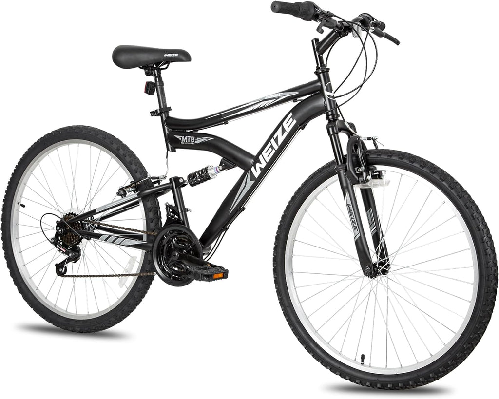 WEIZE Mountain Bike 26 27.5 inch Outdoor Cycling Bike 18-Speed/High-Carbon Steel/Dual Full Suspension, Adjustable Ergonomic Seat for Men Women Adult, MTB Bicycle with Suspension Fork