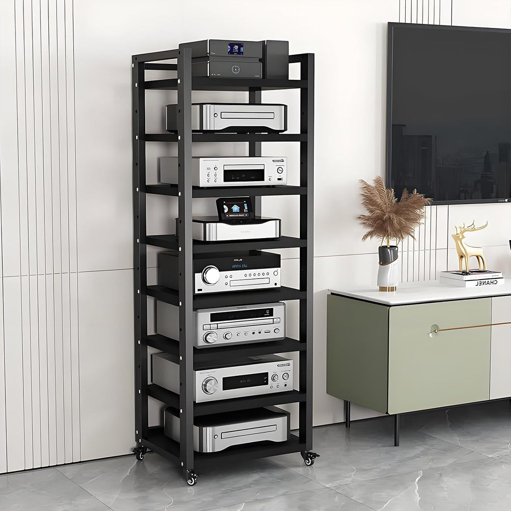 AV Media Stand, 7/8-Tier Corner TV Stand with Height Adjustable Wooden Shelves, Audio Component Rack, Media Audio Tower Cabinet, Stereo Cabinet for Living Room, Gaming Room, Music Studio