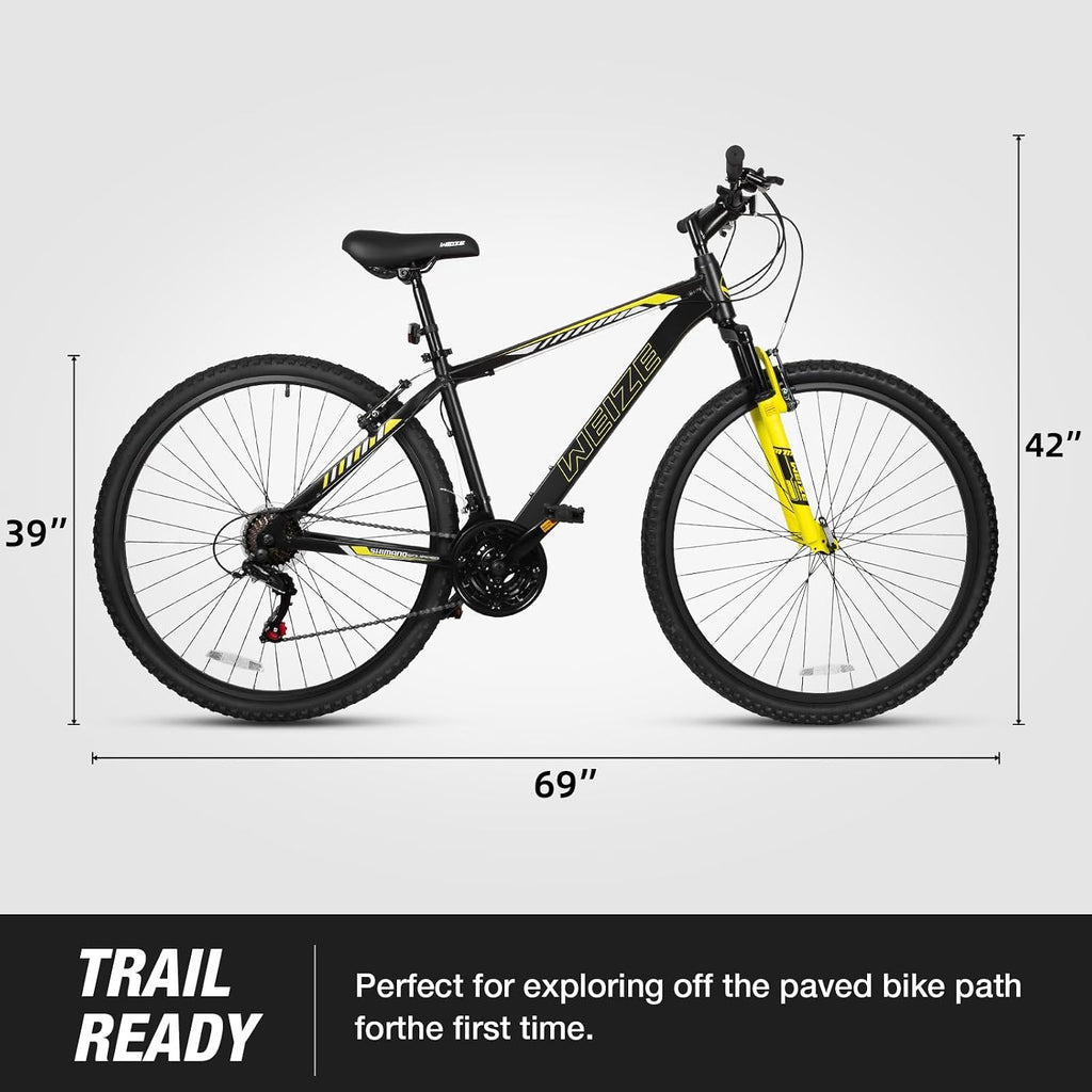 WEIZE Hardtail Mountain Bike, 29 Inch Wheels Outdoor Cycling Bike, 21-Speed Trigger Shifter, Aluminum Frame for Women and Men, Comfort Saddle, MTB Bicycle with Suspension Fork
