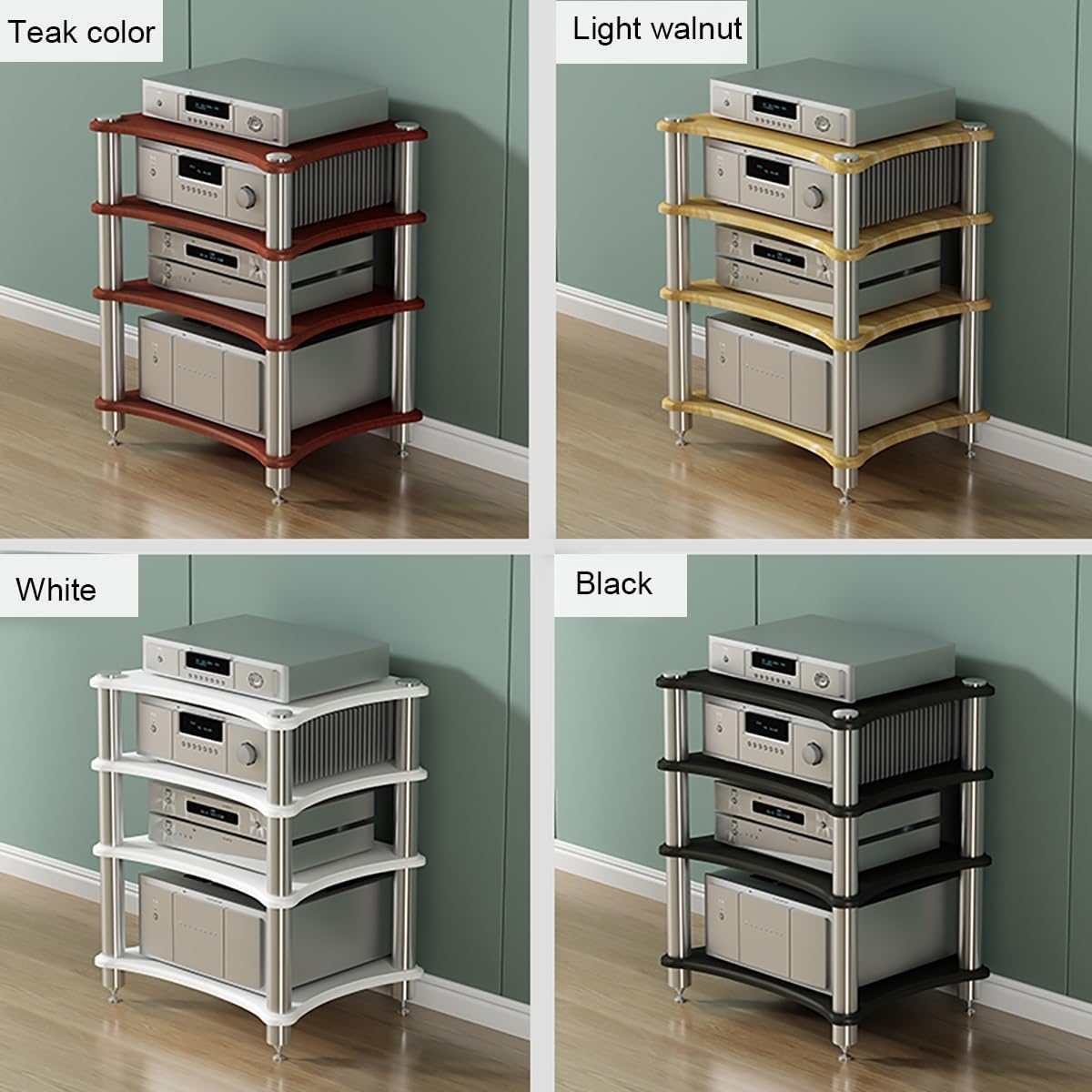 2/3/4 Tier AV Media Stand, Wooden Stereo Cabinet, Modern HiFi Audio Rack Tower, CD Player Stand, Corner Shelf Furniture for Audio Equipment (Red, 60 * 40 cm)