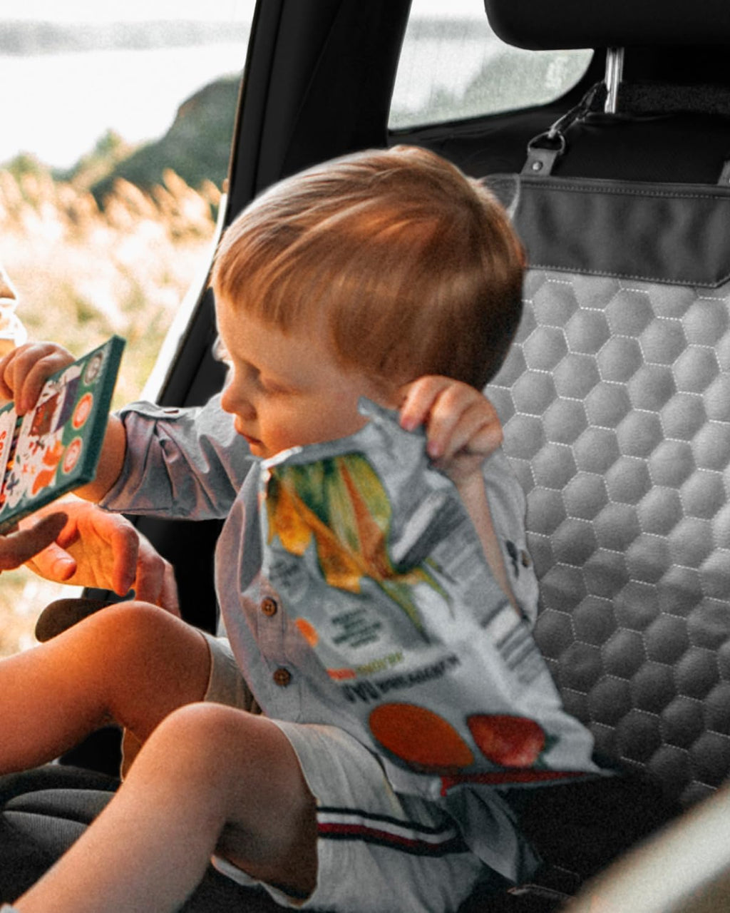 Owleys Set Seat Back Organizer & Car Seat Protector Hexy Waterproof & Non-Slip Protector for Child Car Cushion for Leather and Fabric Seats (Gray 2 pcs)