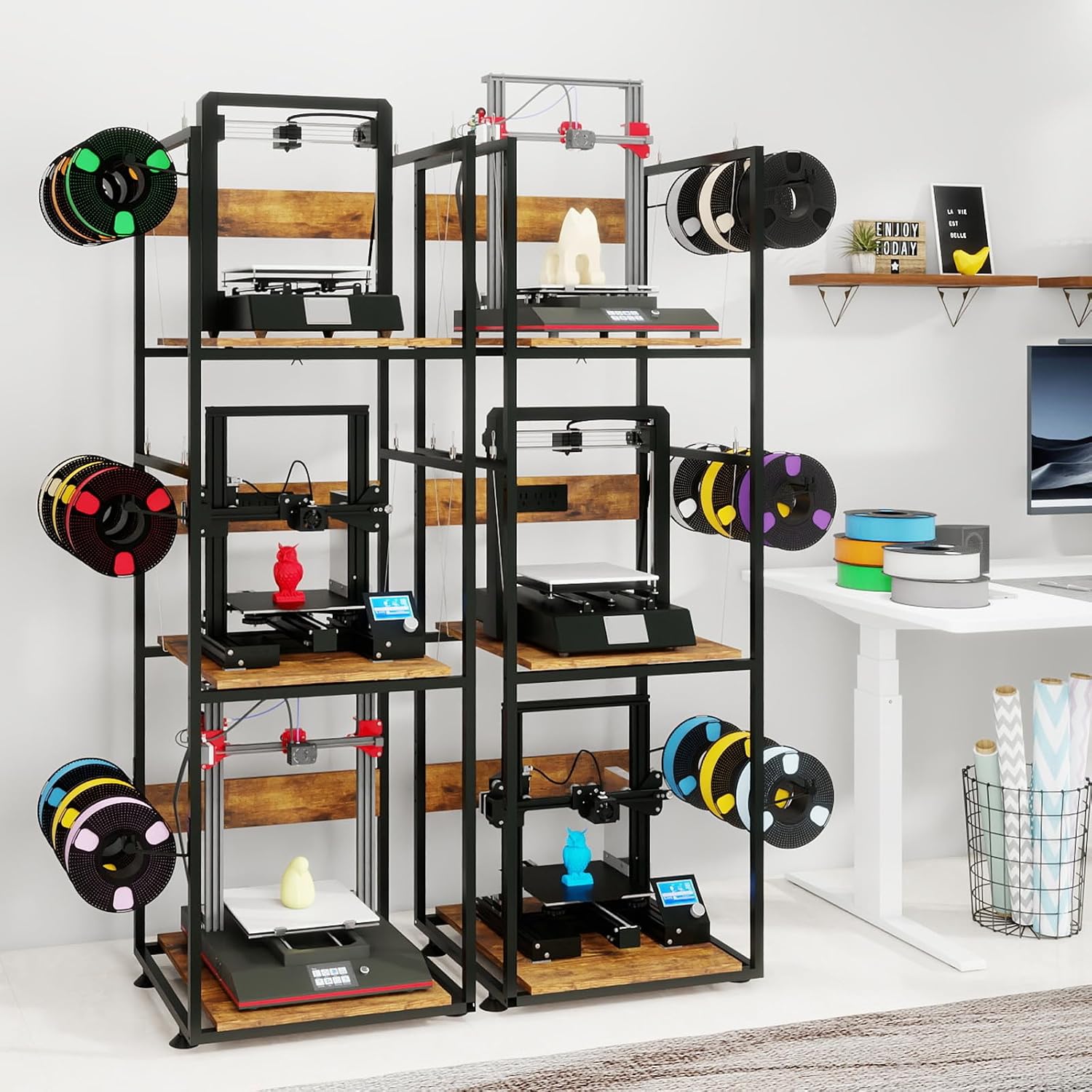 PUNCIA 3-Tier 3D Printer Stand with Filament Storage, Heavy Duty Workbench Rack – Compatible with FDM/SLA, Studio, Workshop, Office Use, Space-Saving Organizer for Multiple Filament Types