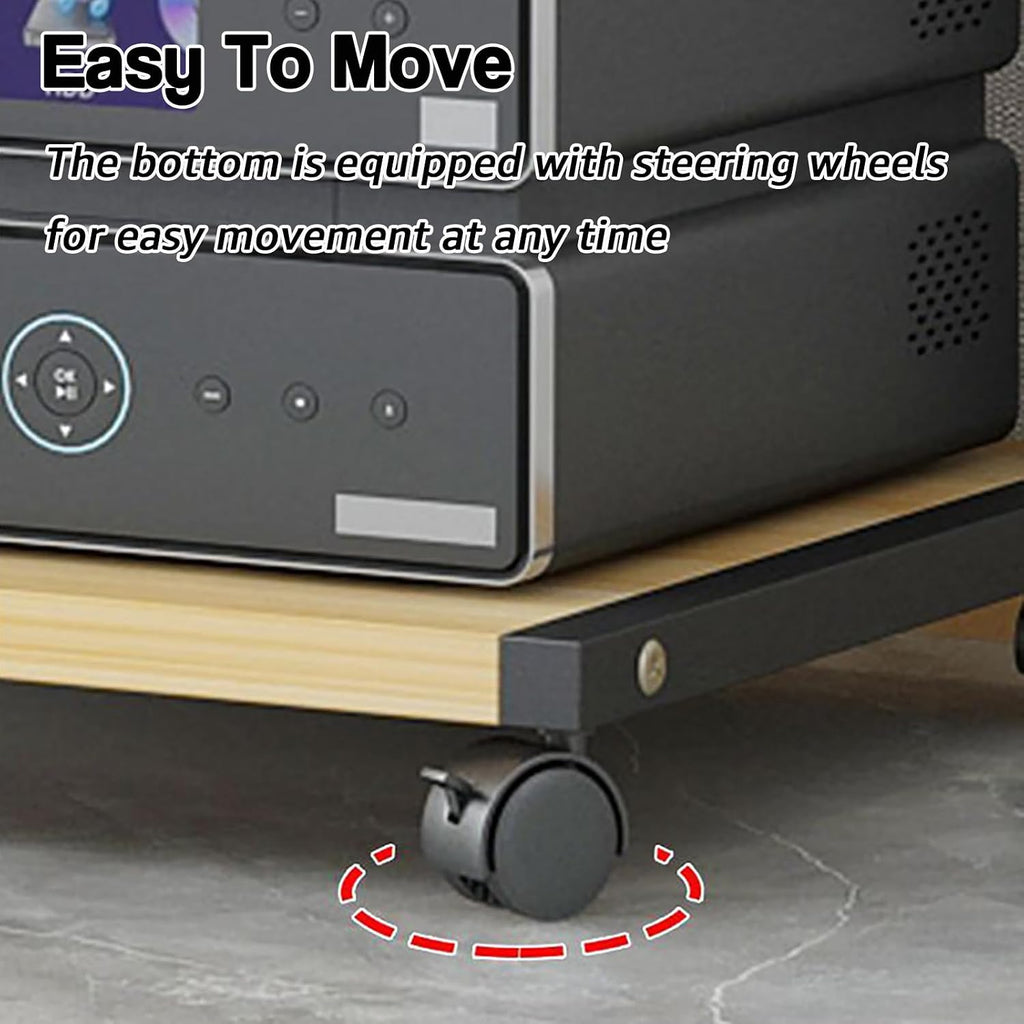 2-Tier AV Media Stand Audio Rack Tower Stereo Cabinet, Audio-Video Shelving with Wheels, Game Console Entertainment Shelf for TV/DVD/CD Record Player,C,20×16×12in/50×40×30cm