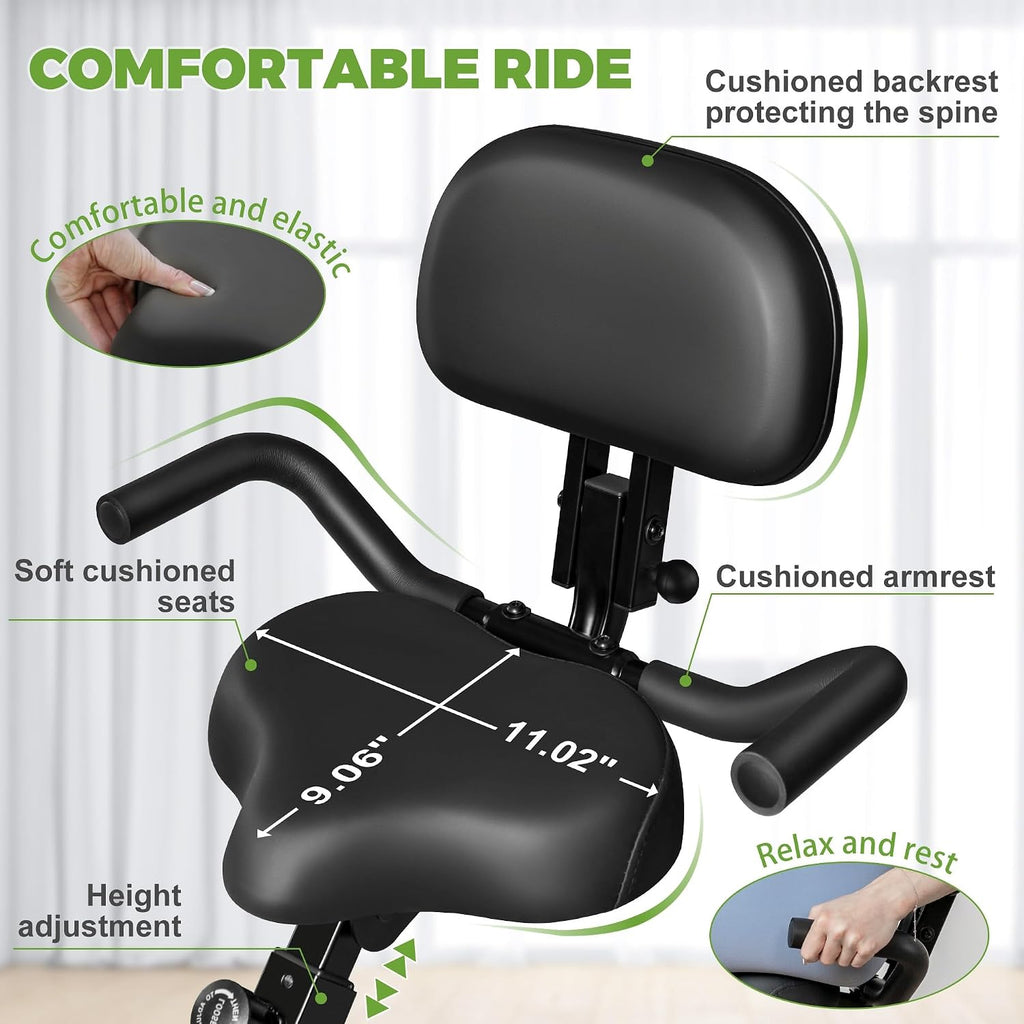Caromix Folding Exercise Bike, 5 in 1 Stationary Bike with 16-Level Adjustable Magnetic Resistance, 330LB Capacity Indoor Workout Bike, Foldable Exercise Bike for Seniors and Adult