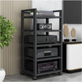 5-Tier Corner Wood Shelf with Wheels, Multifunctional Audio Video Rack Stereo Cabinet Adjustable Shelves,Adjustable Home Audio Rack Stereo Cabinet Record Player Stand for CD/DVD Player