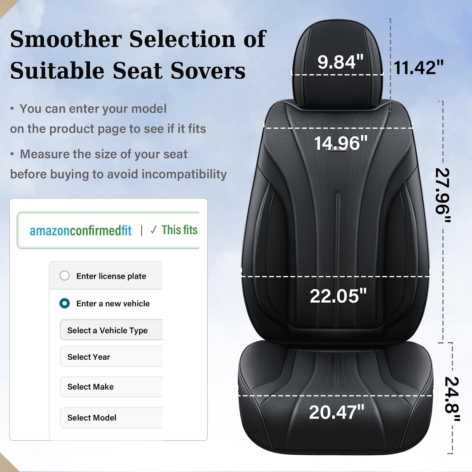 Coverado Car Seat Covers Full Set, Black Leather Seat Cover for Cars, Luxury Waterproof Seat Cover, Front and Back Car Seat Protector Car Seat Cushion Universal Fit for Most Cars