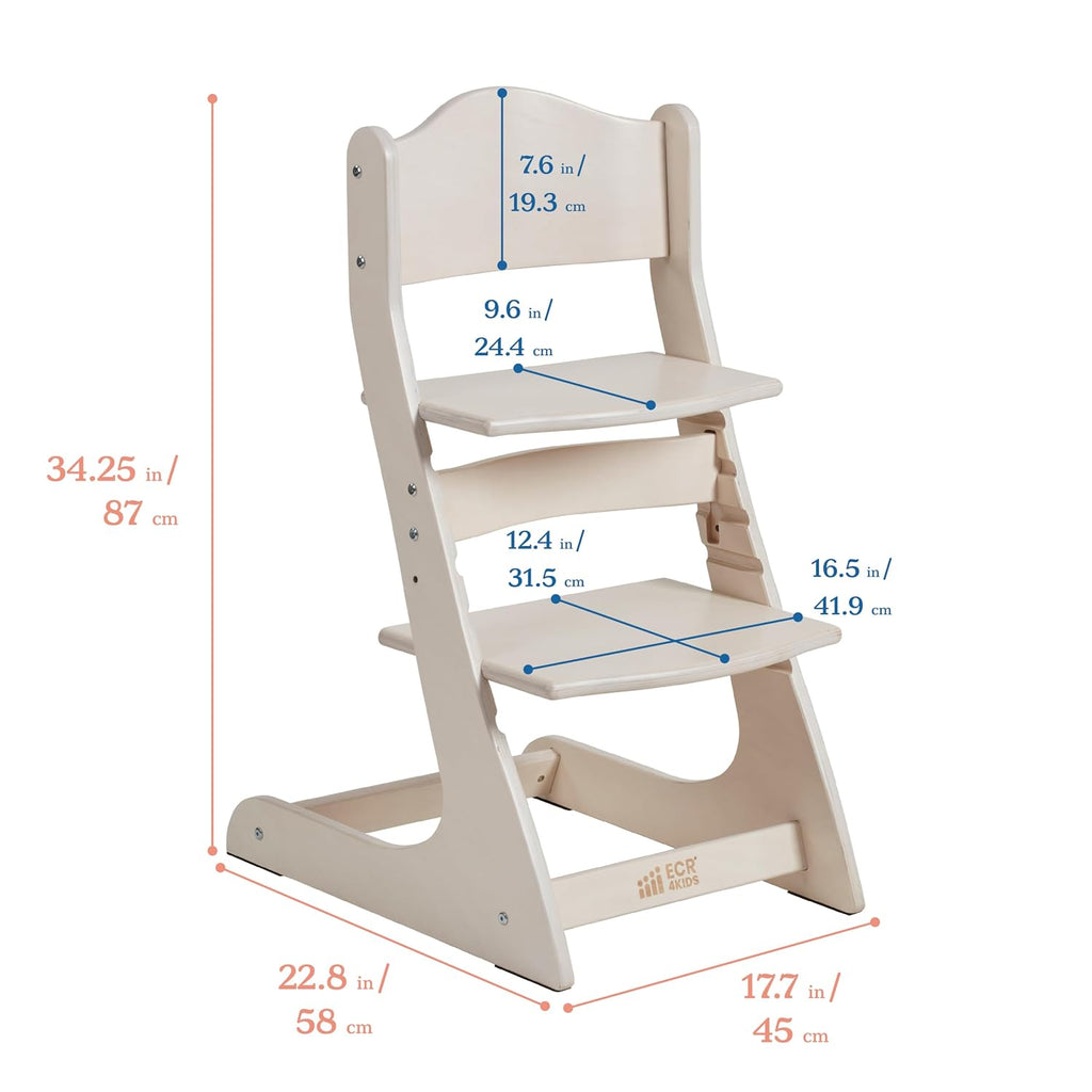 ECR4Kids Grows with Me Chair, Transitional Chair, White Wash