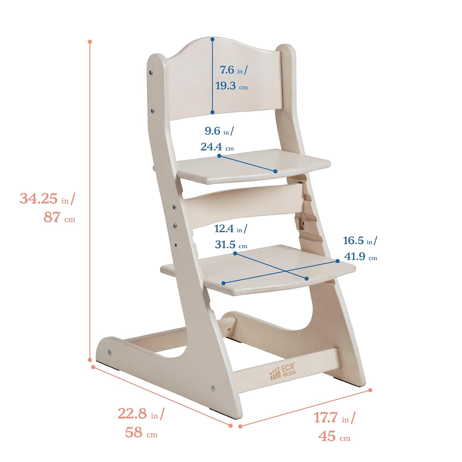 ECR4Kids Grows with Me Chair, Transitional Chair, White Wash
