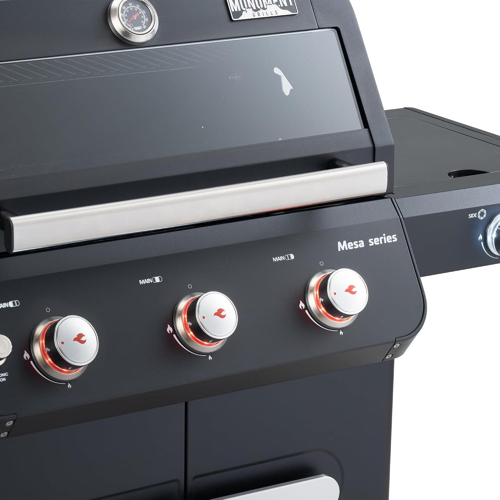 Monument Grills Mesa Series, 3+1 Outdoor Barbecue Stainless Steel Propane Gas Grill, 3 Burners & 1 Side Burner 48,000 BTU Patio Garden Grill with Knob Controls, Mesa325, Black