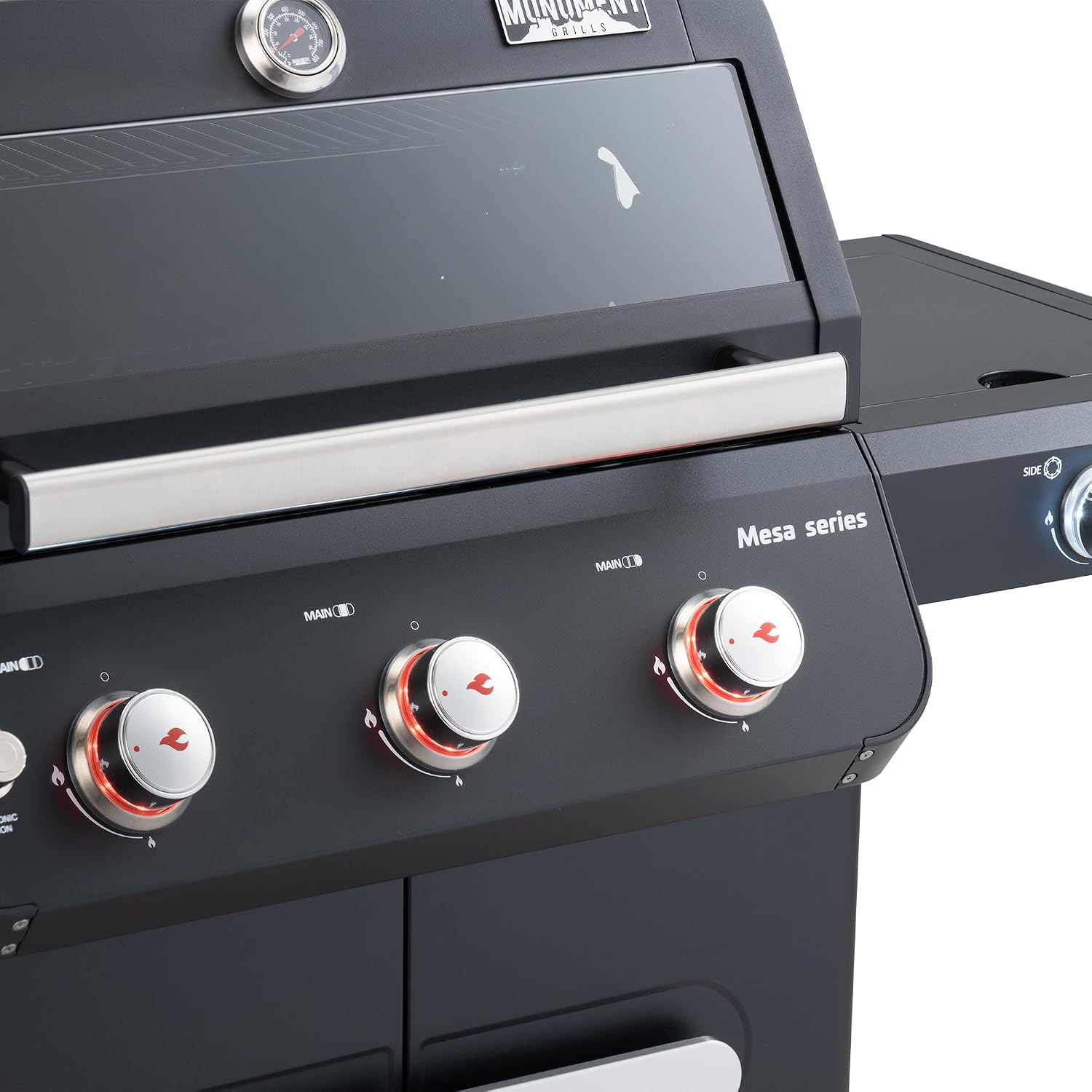 Monument Grills Mesa Series, 3+1 Outdoor Barbecue Stainless Steel Propane Gas Grill, 3 Burners & 1 Side Burner 48,000 BTU Patio Garden Grill with Knob Controls, Mesa325, Black