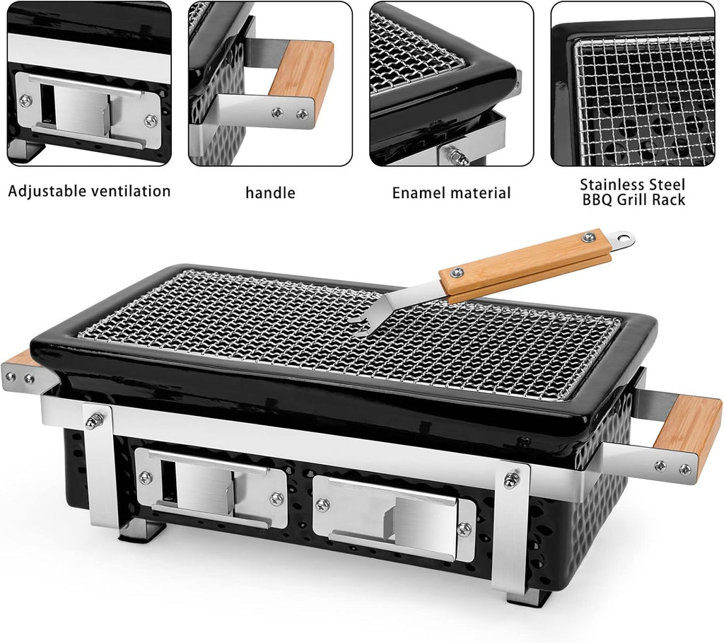 ONLYFIRE GRILLS Charcoal BBQ Hibachi Grill with Grid Lifter, Portable Yakitori Grill with Stainless Steel Grate, Barbecue Stove for Outdoor Camping Picnic Patio Backyard Cooking, GS306