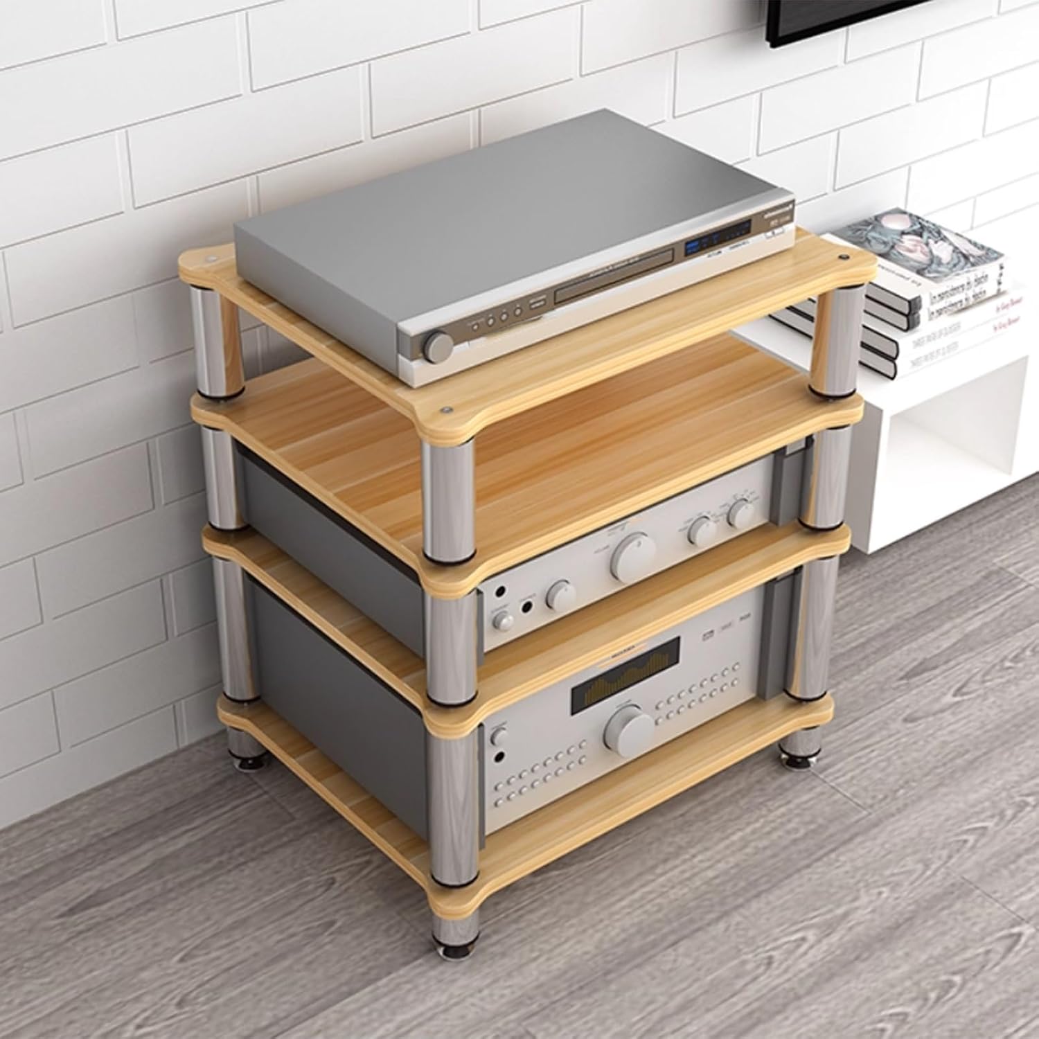 HiFi Audio Rack & Amplifier Stand for Home Theater, 2/3/4-Tier AV Equipment Shelf with Spikes Audio-Visual Shelving for Receiver, Turntable, Speaker(Brown,60 * 48 * 81cm(4Tier))