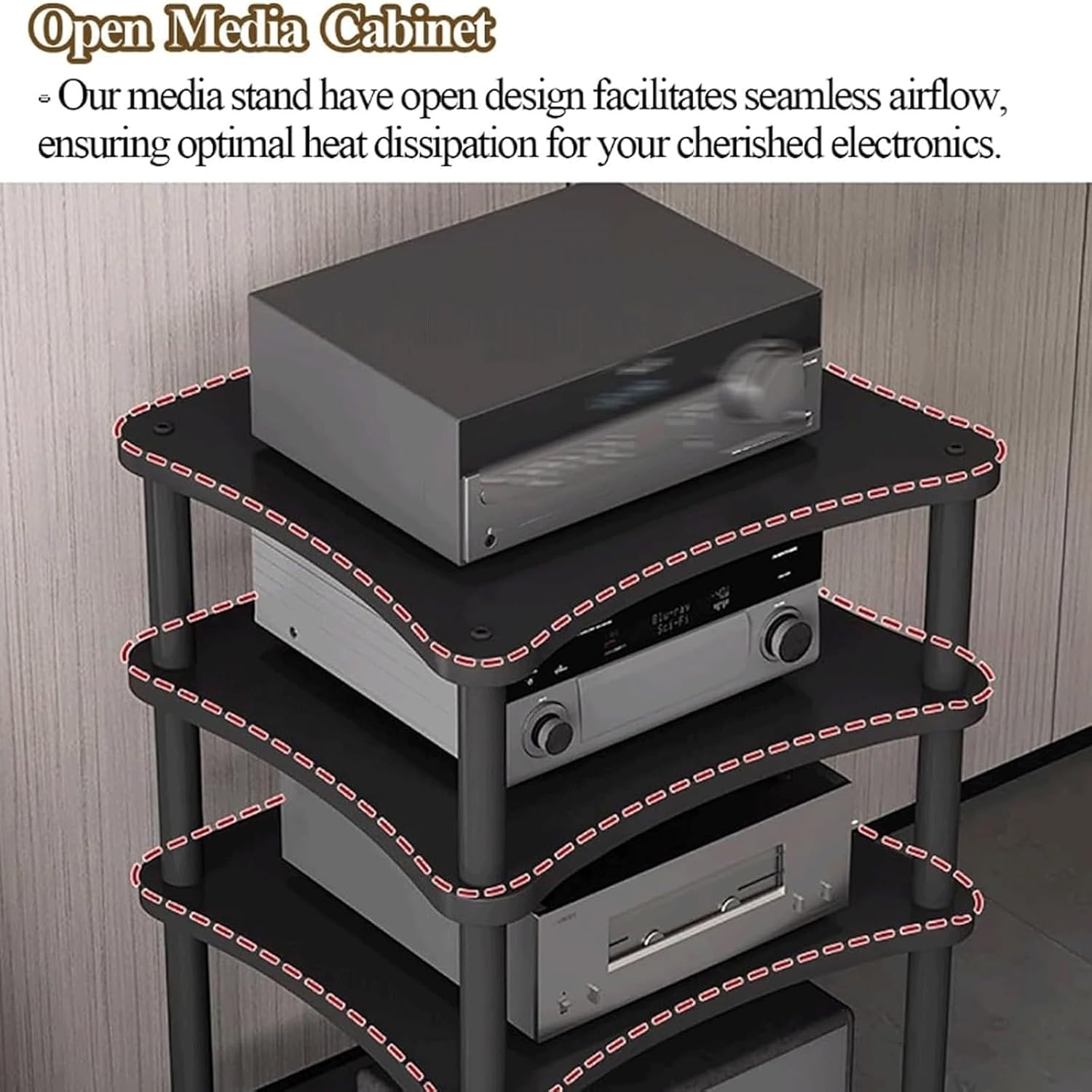 Audio Rack Stereo Rack Mobile Audio Equipment Rack Wooden Audio Rack Cabinet HiFi Rack with Wheels Audio Component Rack Durable(Nero,2 Tier)