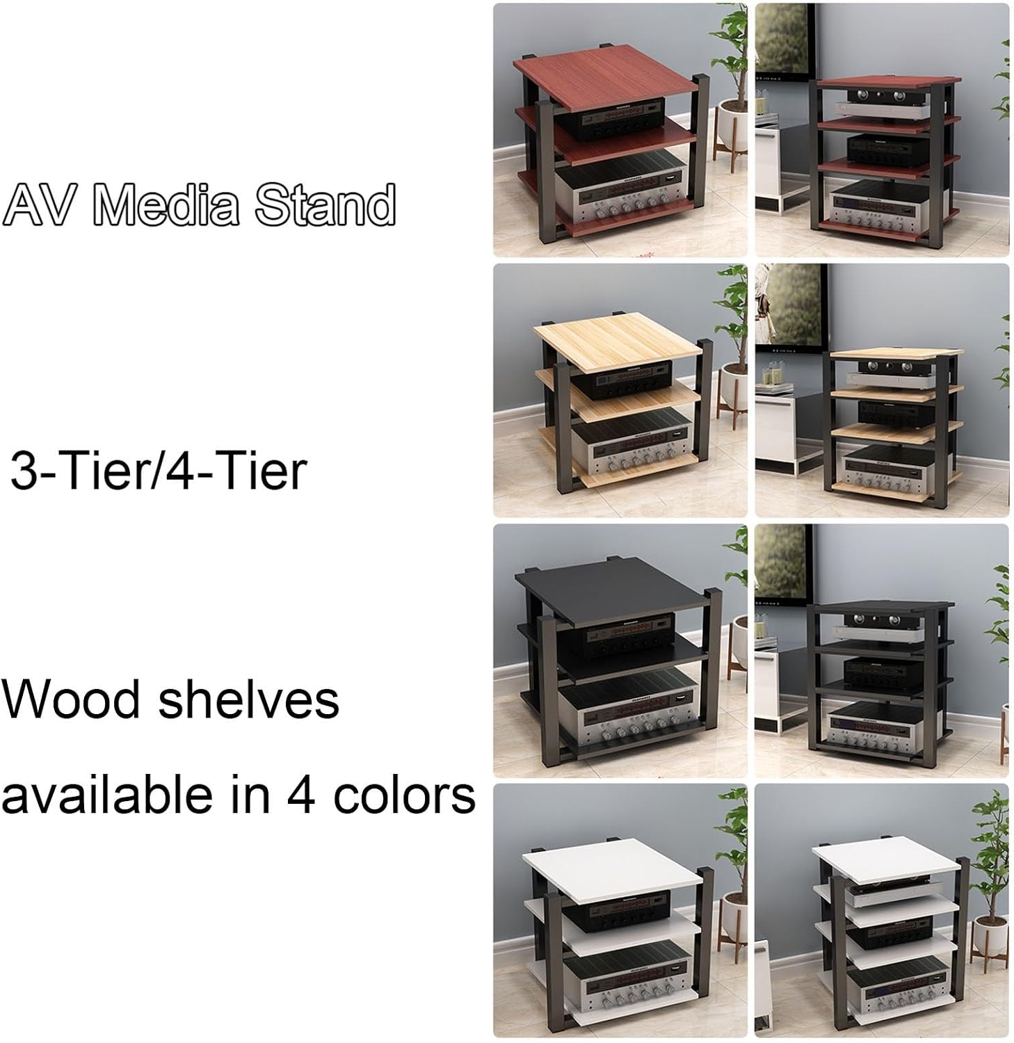 4-Tier Modern Media Stand - AV Component Cabinet & Audio Rack for Home, Office & Theater - Wooden Stereo Equipment Storage Tower - CD Player Corner Unit (Color: A)