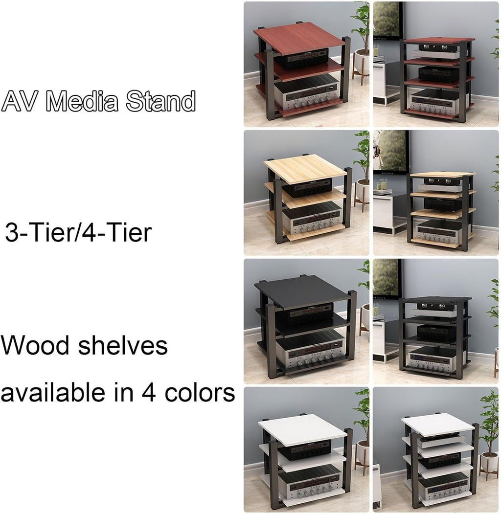 SOBS 3/4-Tier Media Stand Modern AV Component Cabinet CD Player Stand Corner Audio Rack Tower Wooden Stereo Equipment Storage Cabinet for Home/Office/Theater (Color : A, Size : 4-Tier)