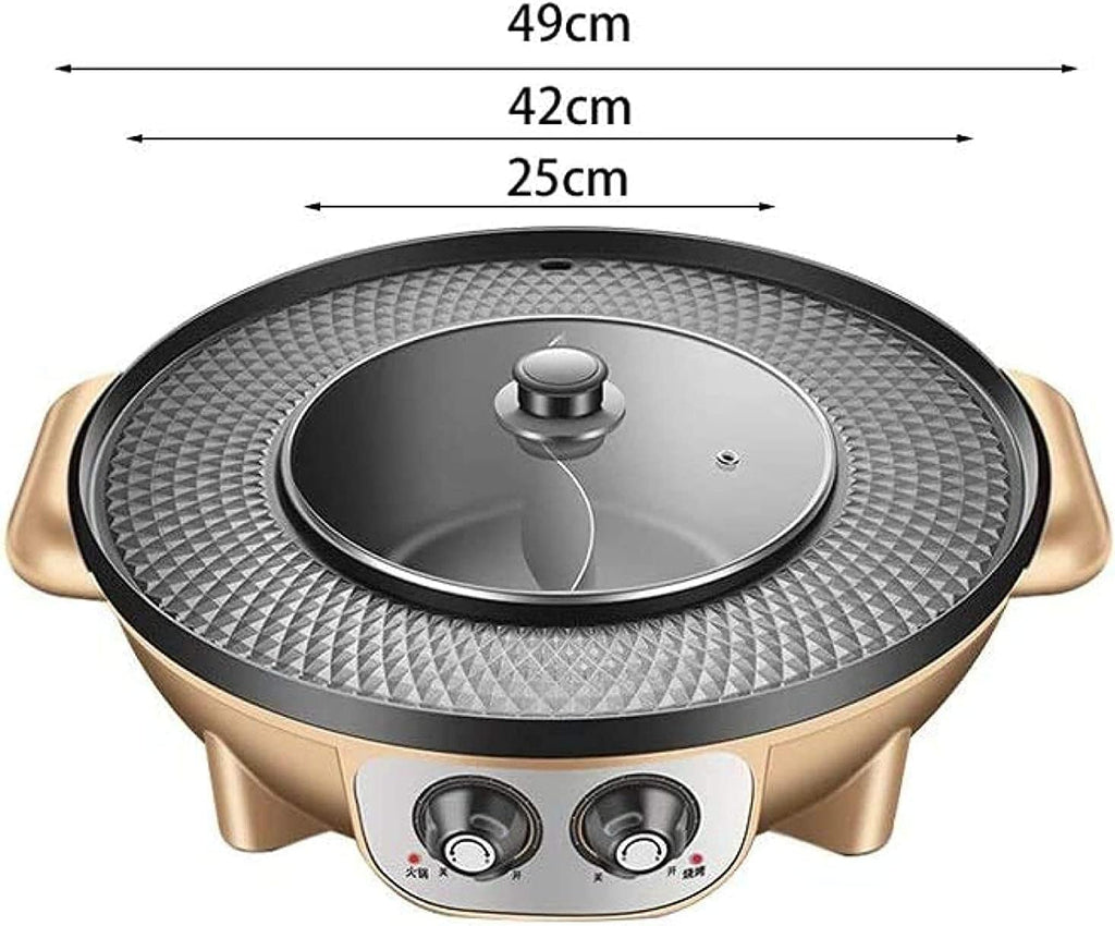Korean BBQ Grill Electric Hot Pot Mandarin Duck Hot Pot Dual Temperature Dual Control Adjustable Hot Pot Barbecue Integrated Pot Smokeless,Black (Color : Gold)