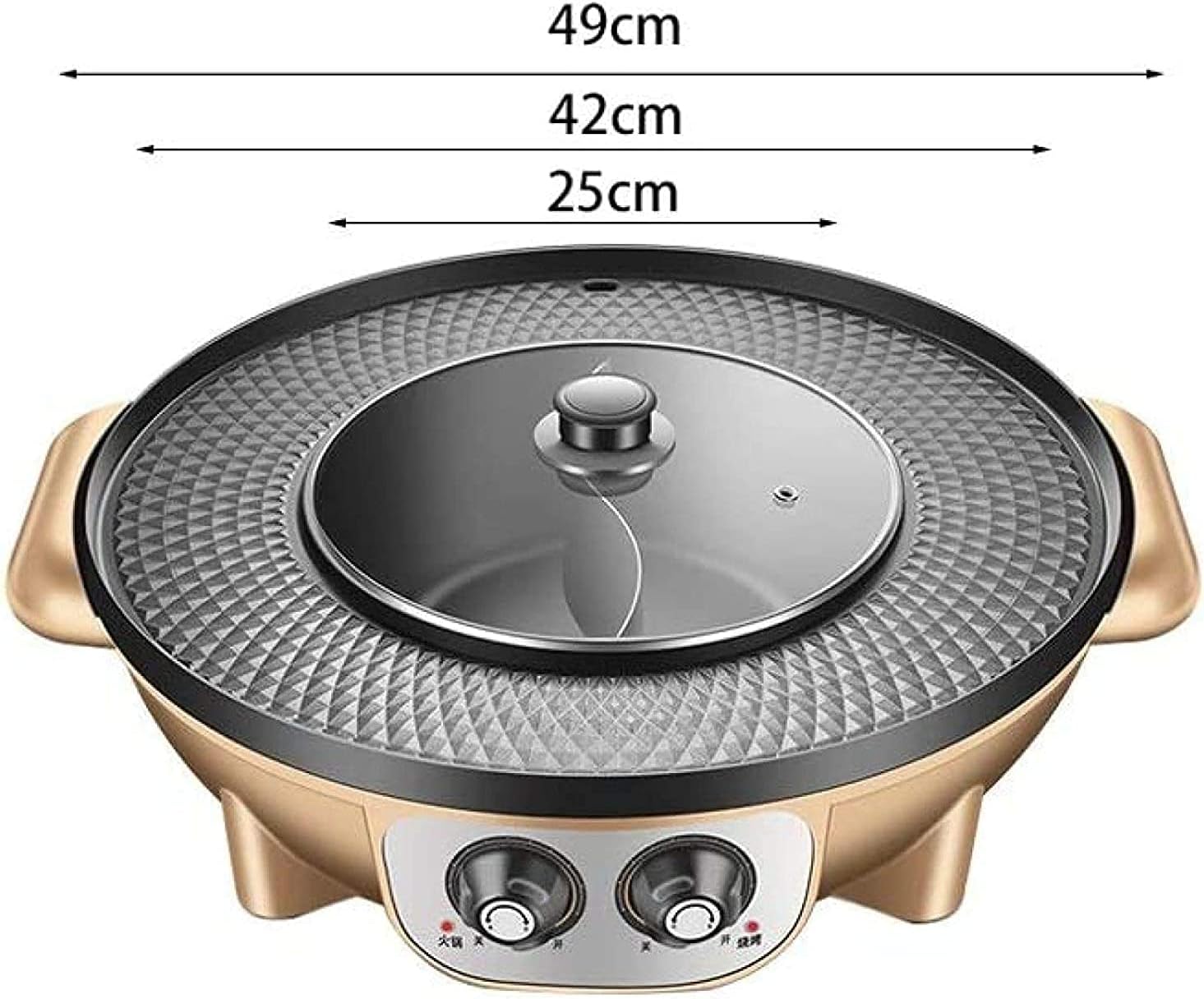 Korean BBQ Grill Electric Hot Pot Mandarin Duck Hot Pot Dual Temperature Dual Control Adjustable Hot Pot Barbecue Integrated Pot Smokeless,Black (Color : Gold)