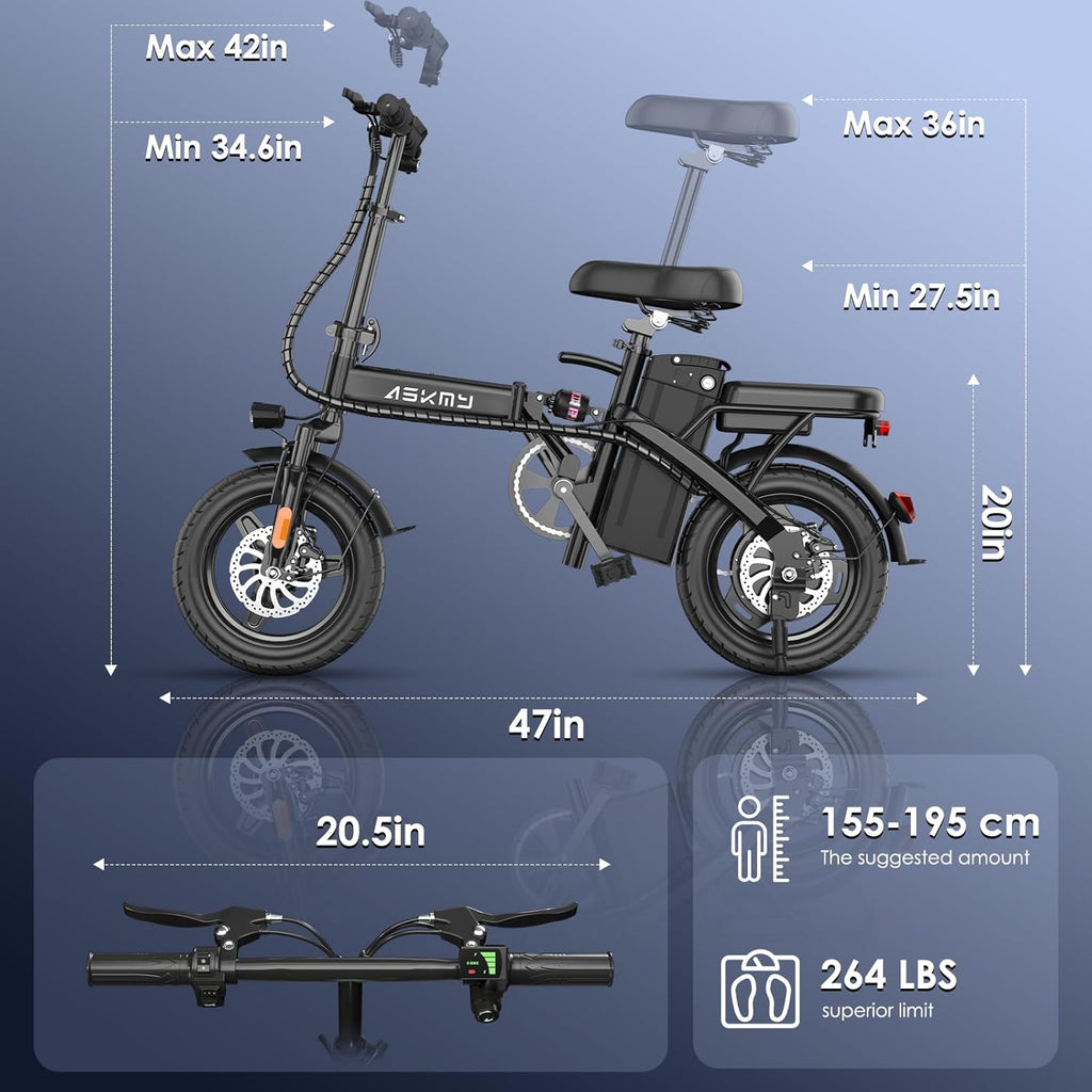 Foldable Electric Bike for Adults and Teens, 740W Peak Motor Ebike with 48V 10AH/20AH Removable Battery, 30-60 Miles PAS Range, 14' Folding Mini E-Bike, 20MPH Electric Bicycle for Daily Commuting