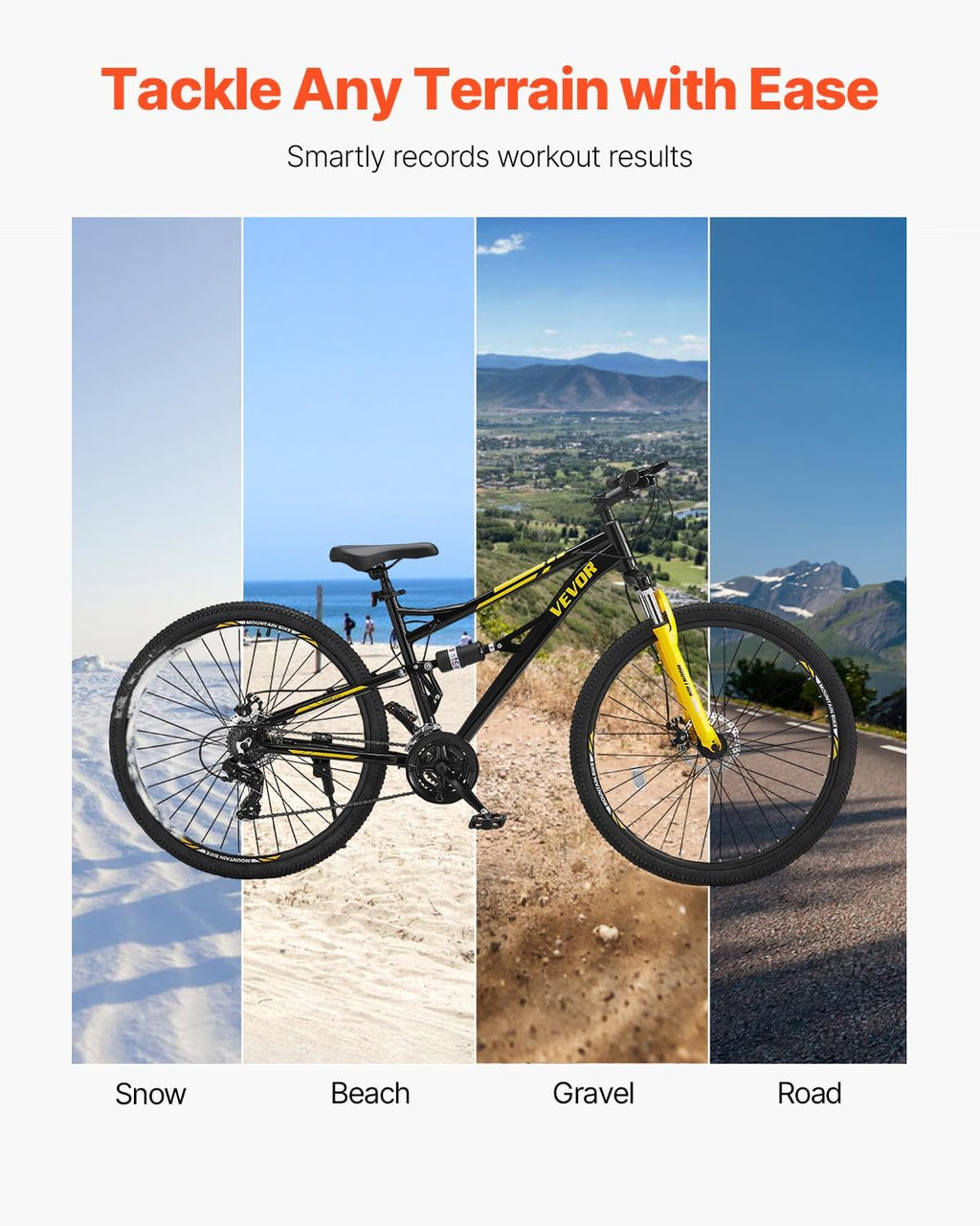 VEVOR Mountain Bike for Men/Women, 20'/26'/29' Sizes, 7/21/24 Speed Twist Shifting, Front or Dual Suspension, Dual Disc Brakes, Comfort Saddle, Sleek Colors
