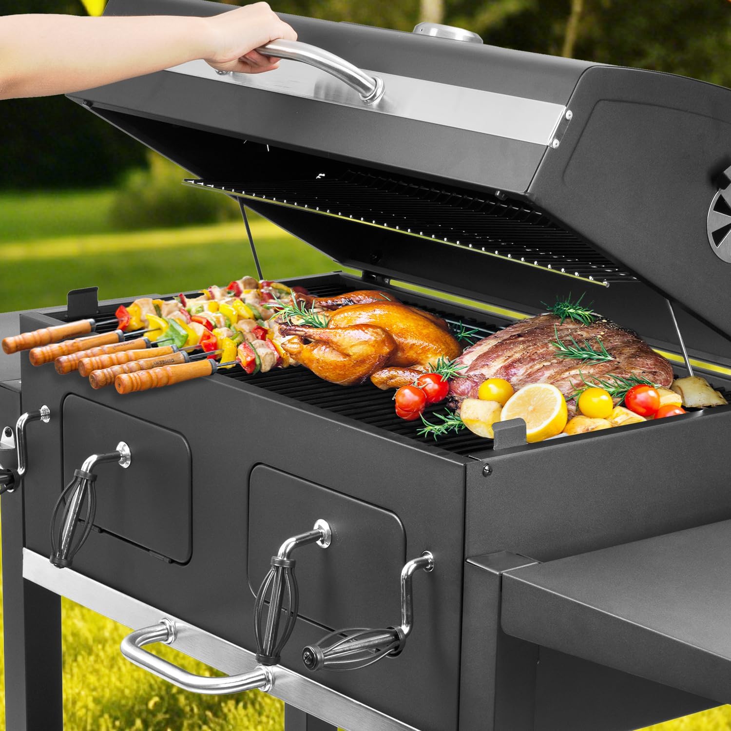 Kenadne Charcoal Grill Outdoor BBQ Grill, Extra Large Cooking Area 794 Square Inches with Two Individual & Adjustable Charcoal Tray, Foldable Side Tables for Outdoor Cooking grill Backyard