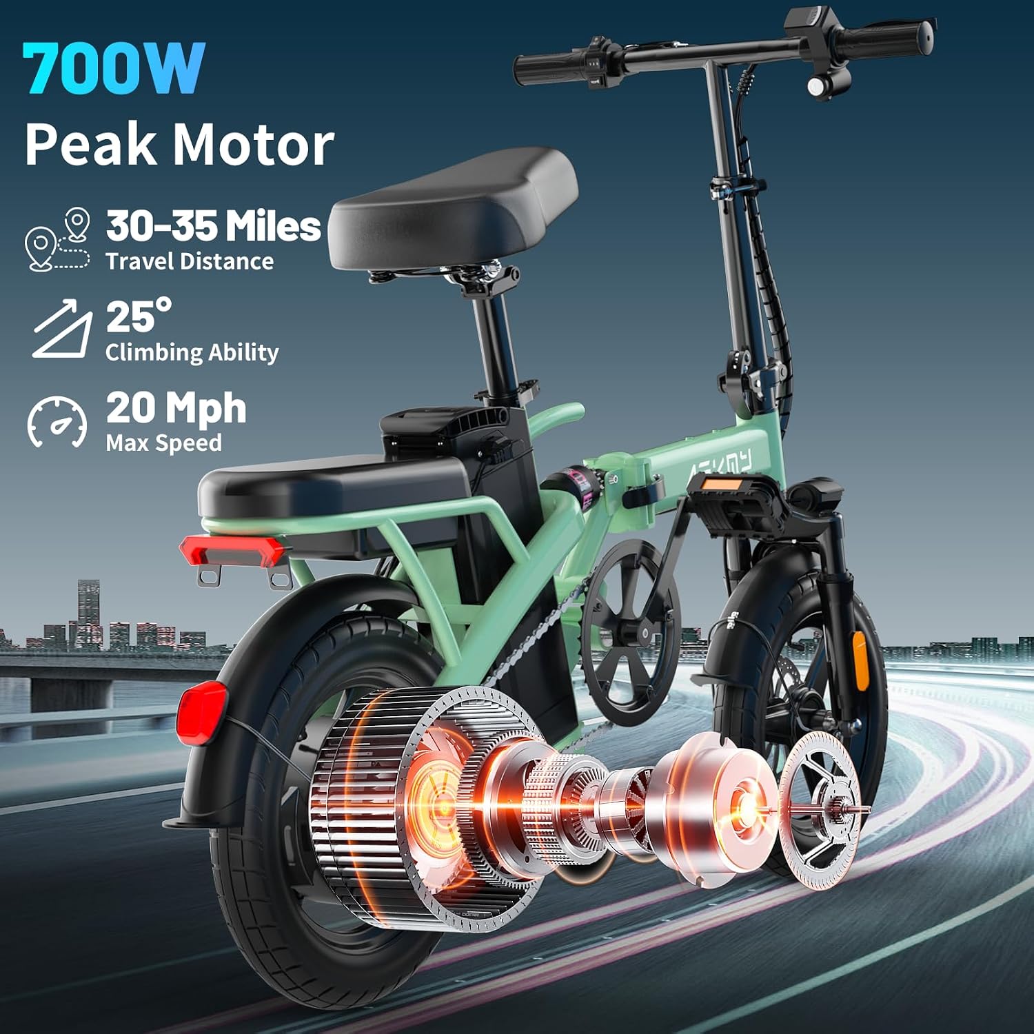 REOCRO Foldable Electric Bike for Adults, 14' Mini Folding E-Bike with 48V 10AH/20AH Removable Battery, 30-60 Miles PAS Range, 700W Peak Motor, Electric Bicycle for Daily Commuting and City Riding
