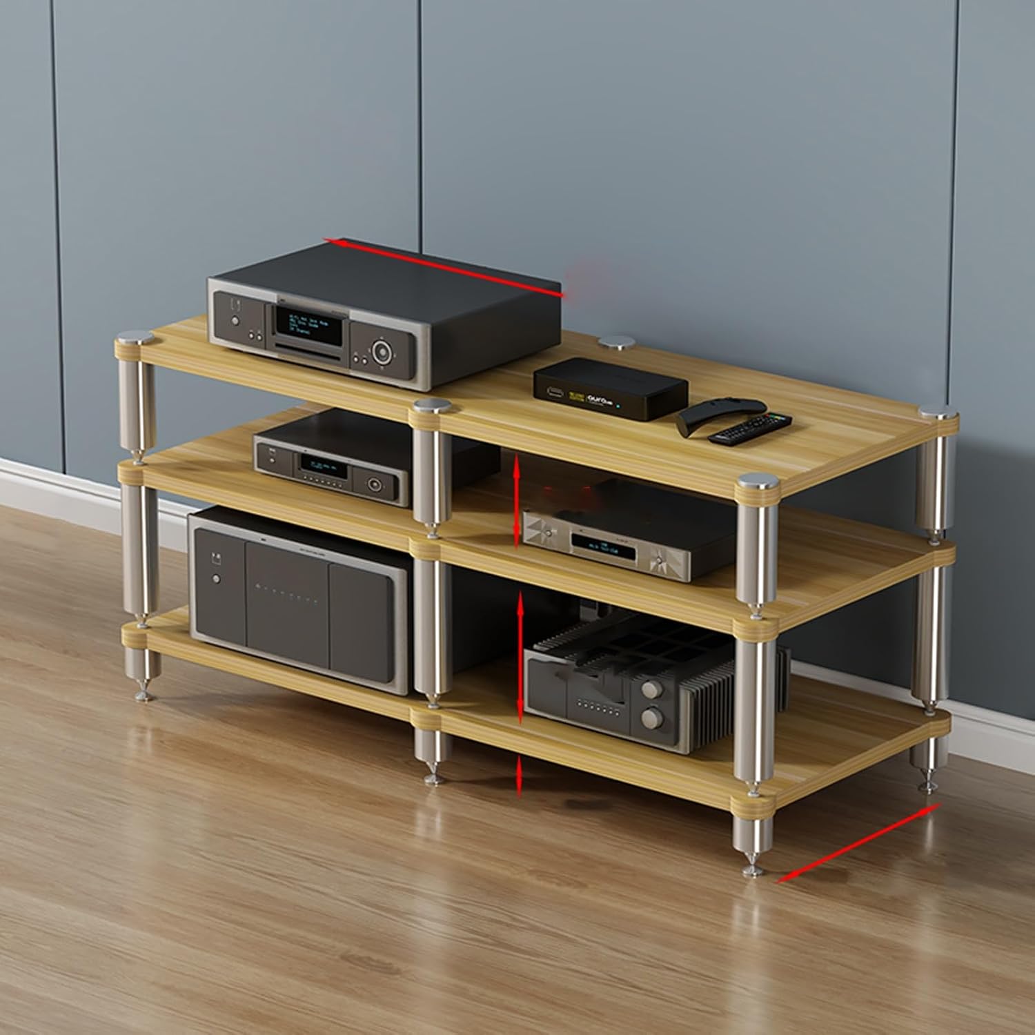 Stereo Rack,Media Storage Cabinet,2/3/4-Tier AV Media Stand Corner Shelf,Audio Rack Tower,Movable Audio Rack Tower Player Stand,Storage for Entertainment Stereo Component,Video Game Console Stand(Ligh
