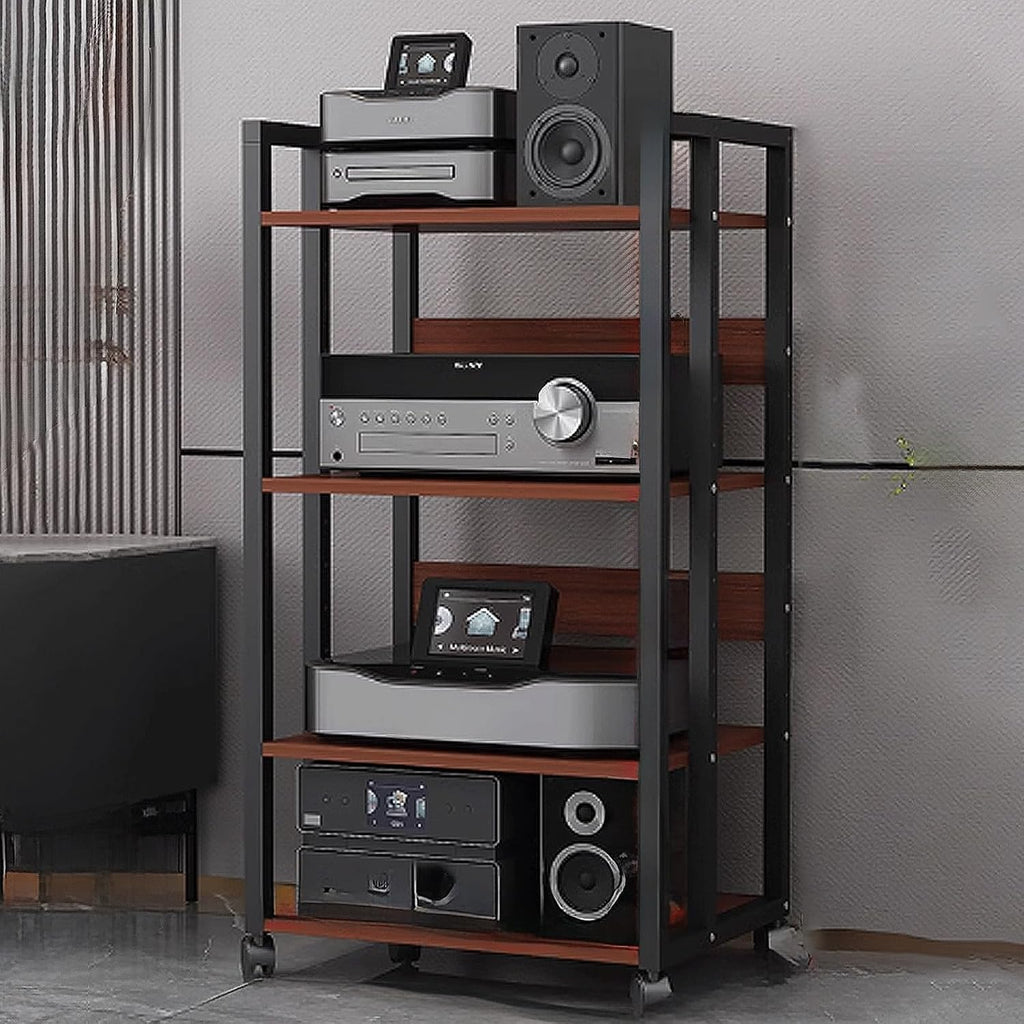 Audio Storage Rack, Audio Rack Stand, Audio Rack Tower, Rack Audio Tower Modern with Universal Wheels for Audio Equipments 50 * 40 * 100cm 3 Colors(Brown+Black,4 Layer)