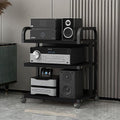 Movable AV Media Stand, 3-Tier Black Audio Rack Storage Cabinet, Modern Entertainment Center Shelving for Stereo Equipment, Adjustable Media Tower, Home Theater Furniture