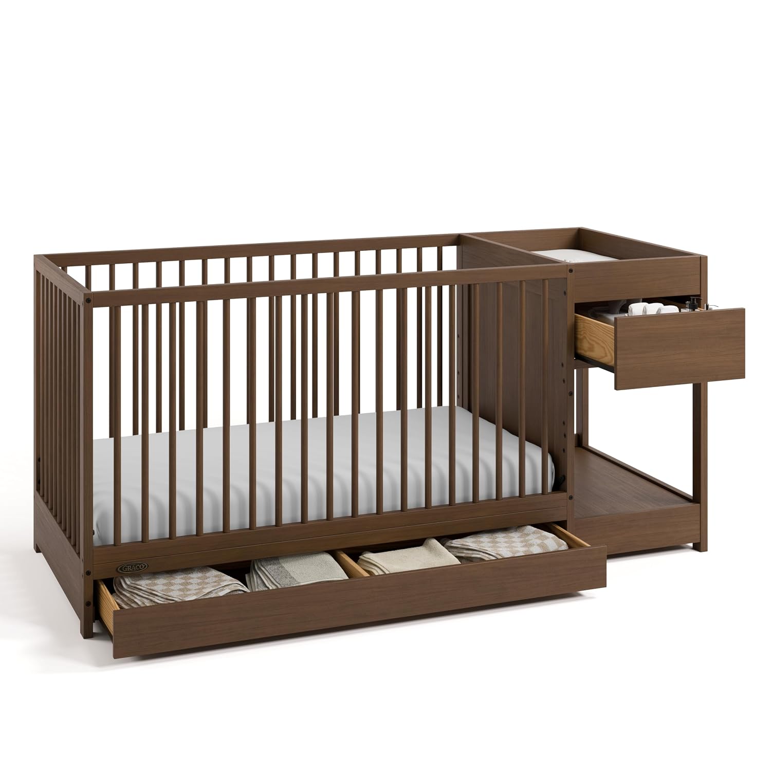 Graco Teddi 5-in-1 Convertible Crib & Changer with Drawer – GREENGUARD Gold Certified Baby Crib Crafted from Wood, Converts to Toddler Bed, Daybed, and Full-Size Bed (Hazelnut)