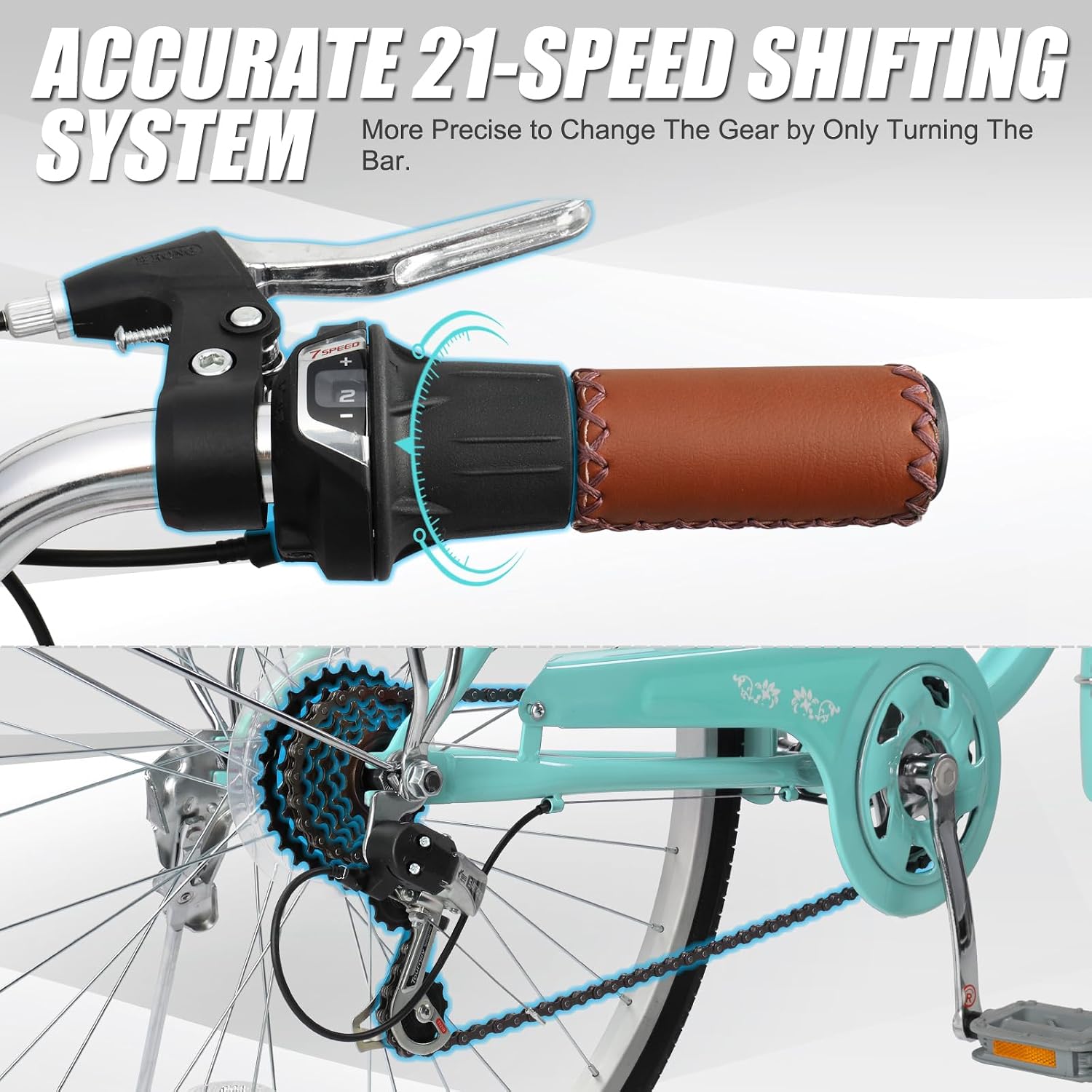 Ktaxon Women Bike 24/26 Inch Bicycles for Women, Beach Cruiser Bike with Premium Derailleur & Shift Lever, Adjustable Seat, High-Carbon Steel Frame and Excellent Welding Technology | Premium Derailleur, Shift Lever, Adjustable Seat