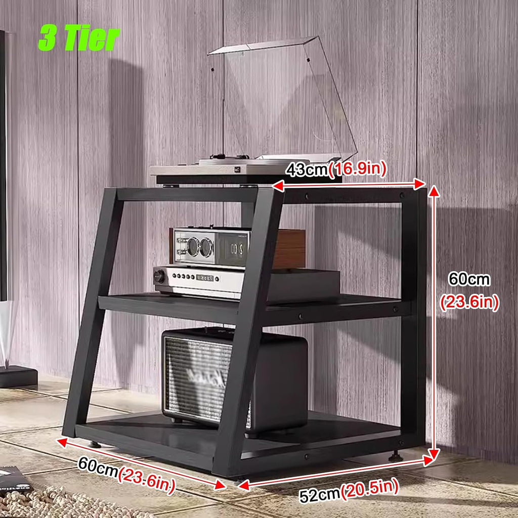 Audio Component Rack Tower Media Stereo Stand Equipment Shelves 2 3 4 Tier, Floor-standing Video Game Organizer Cabinet Display Holder, for Recording Room/Classroom/Meeting Room(Style C,3 Tier 60cm/23