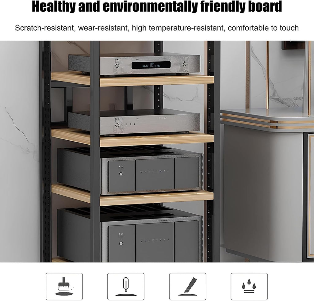 Heavy-Duty Audio Video Rack - 4 Tier Metal Frame Stereo Stand for Home Theater, Gaming, Recording Studio - Open Design for Optimal Sound Quality - Bianco Finish