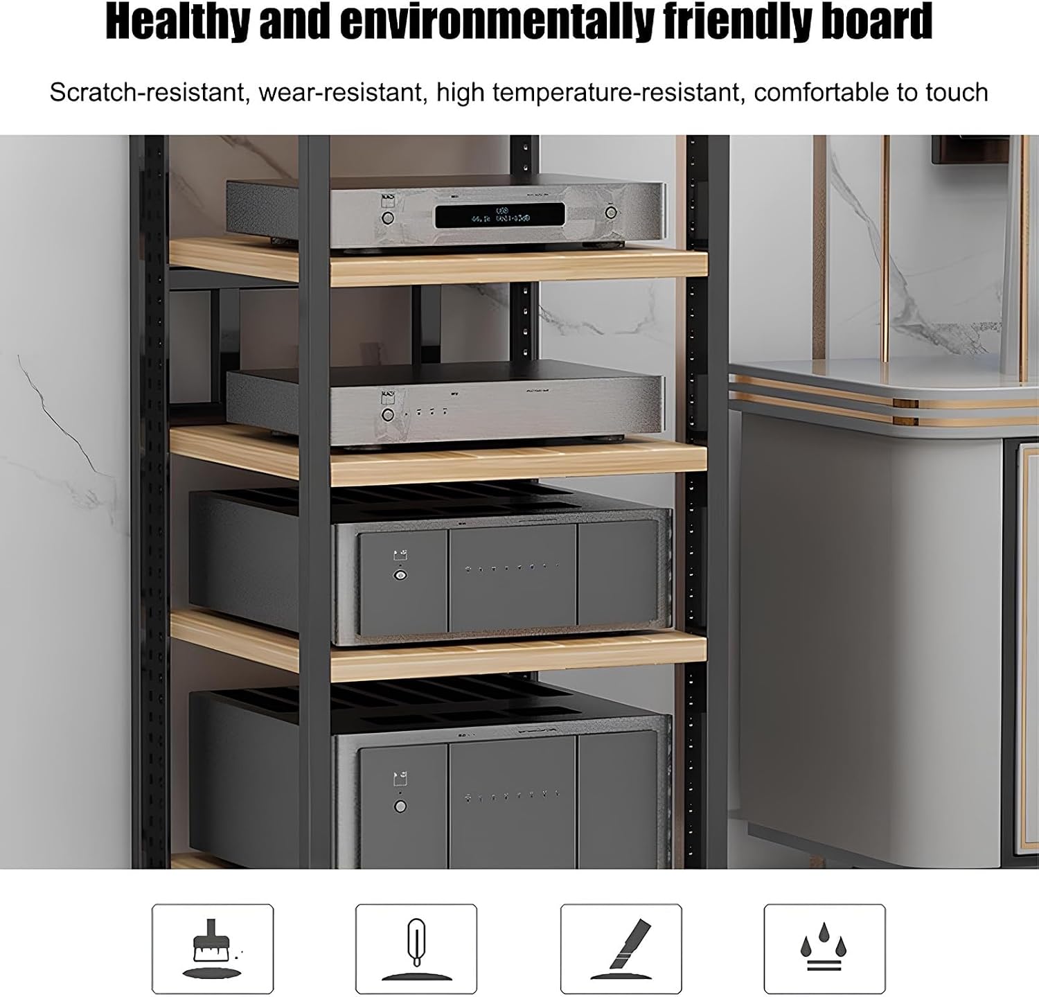 Heavy-Duty Audio Video Rack - 6-Tier Metal Frame Stand for Home, Studio & Gaming - Open Mobile Stereo Organizer for Living Room & Recording Use - Bianco Finish