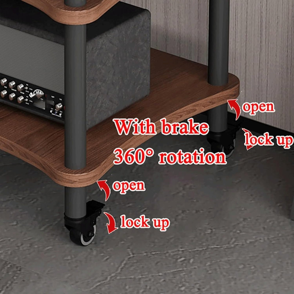 Audio Rack Stereo Rack Mobile Audio Equipment Rack Wooden Audio Rack Cabinet HiFi Rack with Wheels Audio Component Rack Durable(Nero,3 Tier)