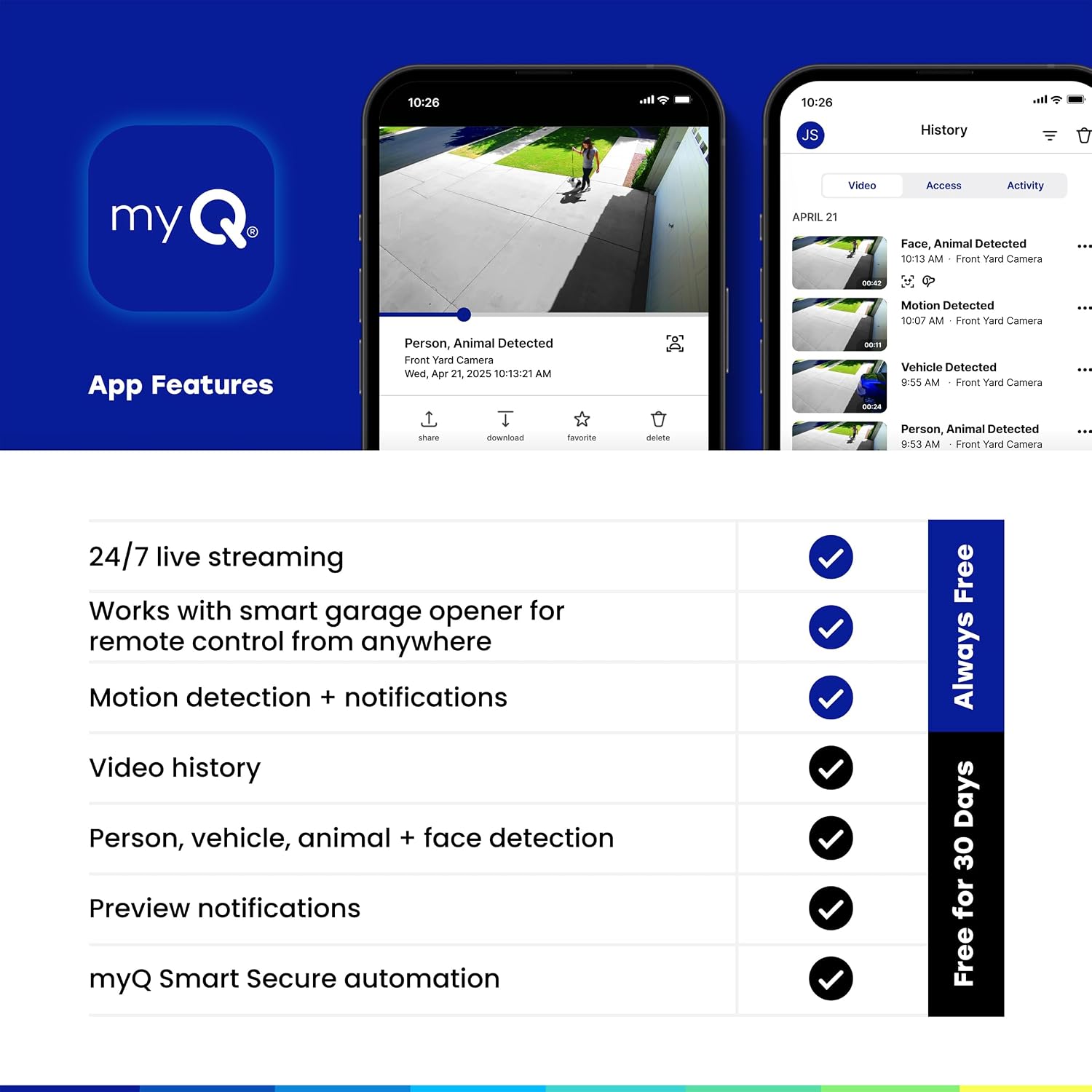 myQ Outdoor Battery Camera | 2K Camera, Color Night Vision, Spotlight, Motion Alerts, Live View with Two-Way Talk, Wireless, Weather-Resistant, Outdoor, White, 3 Pack