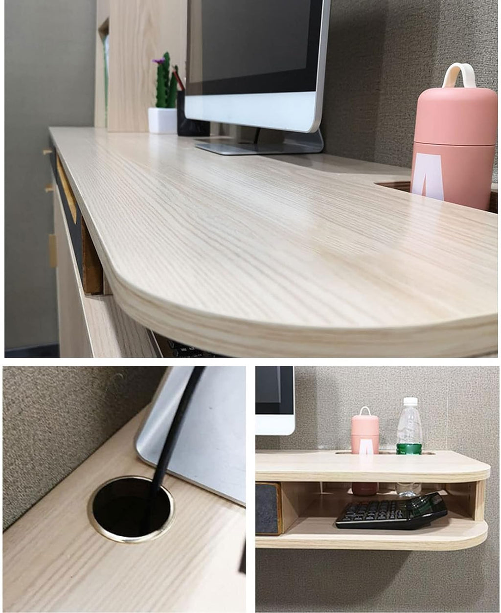 Wall Mounted Workstation Desk & TV Cabinet - Floating Shelf Media Console for Home Office & Bedroom, Corner Shelves for Audio-Visual Equipment & Writing Table