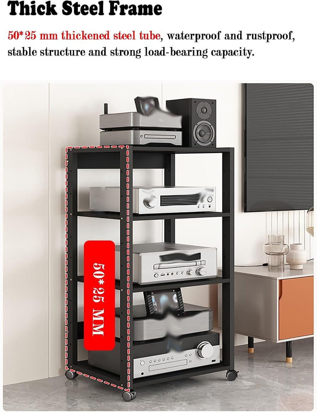 3-Tier Stereo Cabinet Furniture Equipment Shelf with Wheels, Mobile Corner Media Storage Stands Kitchen Organizer, Small Office Audio-Video Equipment Shelf (Size : 3 Tier (C))