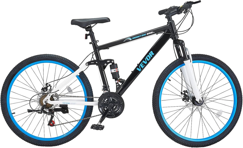 VEVOR Mountain Bike for Men/Women, 20'/26'/29' Sizes, 7/21/24 Speed Twist Shifting, Front or Dual Suspension, Dual Disc Brakes, Comfort Saddle, Sleek Colors