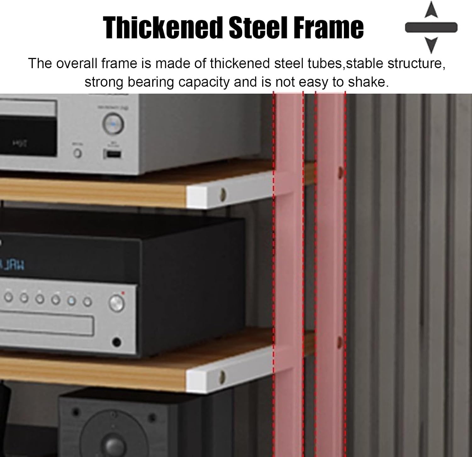 WDJBPSH Floorstanding DVD CD Player Stand, Audio Media Equipment Storage Rack with Wooden Shelf, Home Gaming Consoles Organizer Holder with Brake Wheels & Handrails(Size:4-Tier)