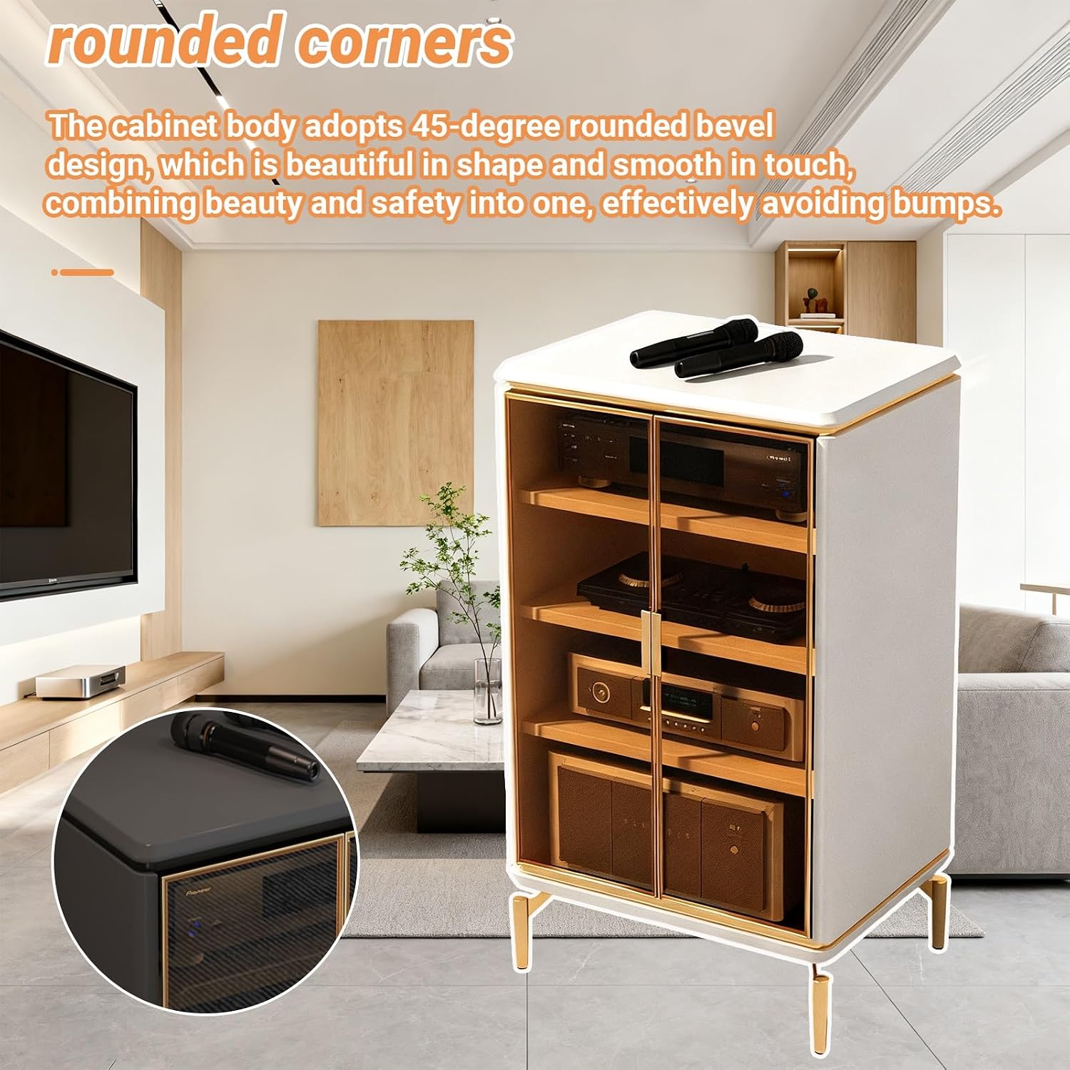 Audio Rack Cabinet HiFi Rack Corner Entertainment Center Media Cabinet with Glass Door Component Storage and Collection Display(Black,60 * 55 * 95cm/23 * 21 * 37in)