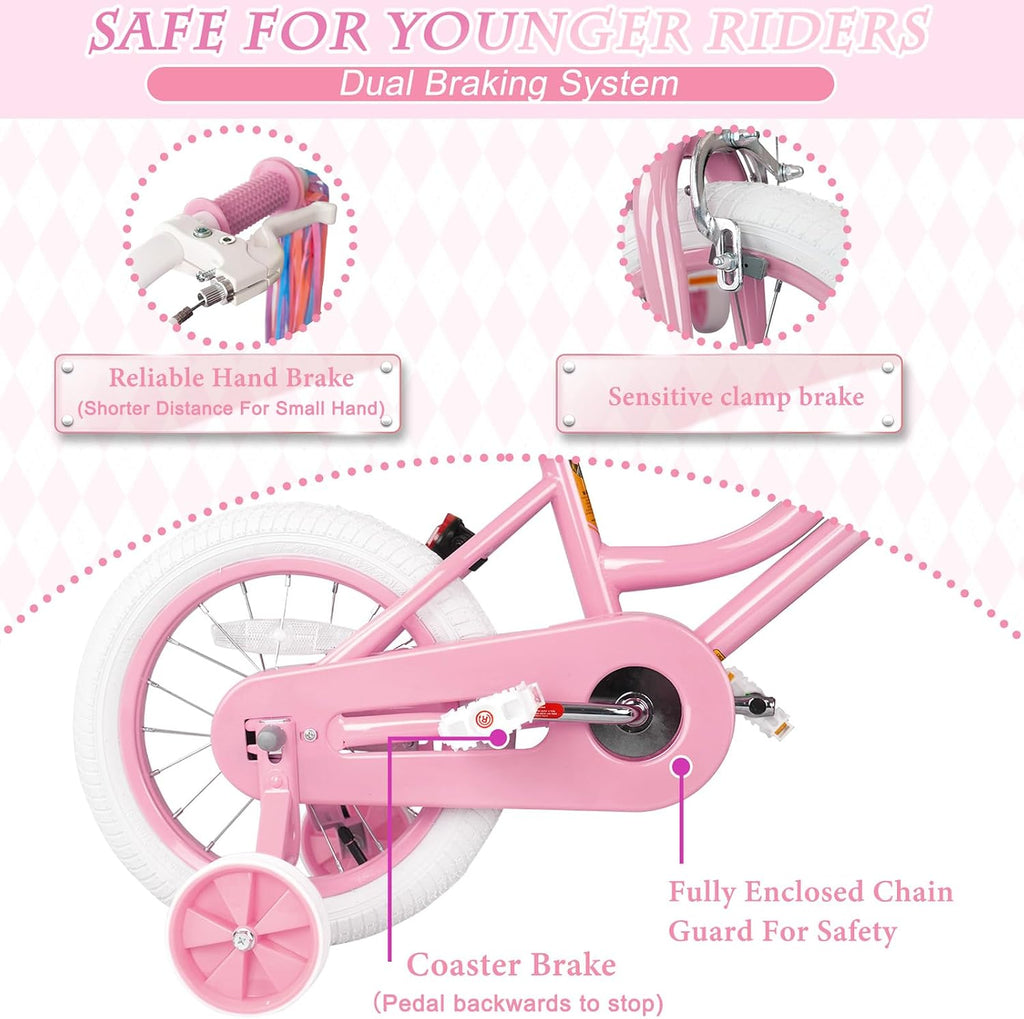 Glaf Toddler Girls Bike for Age 2-9 Years Old 12 14 16 Inch Girls Bike with Training Wheels and Doll Seat Kids Bike Bicycle with Basket