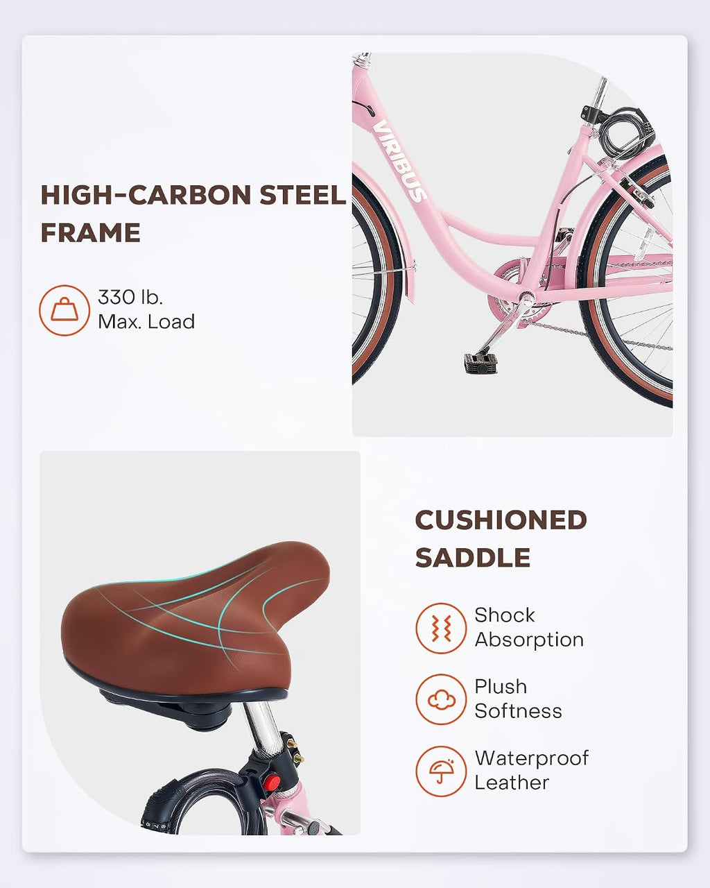VIRIBUS Womens Cruiser Bike, 7 Speed Beach Cruiser Bike for Women, 26 inch Women Bicycle with Rattan Basket, City Commuter Vintage Retro Step Through Bicycle for Female Ladies Seniors, 330 Lb.