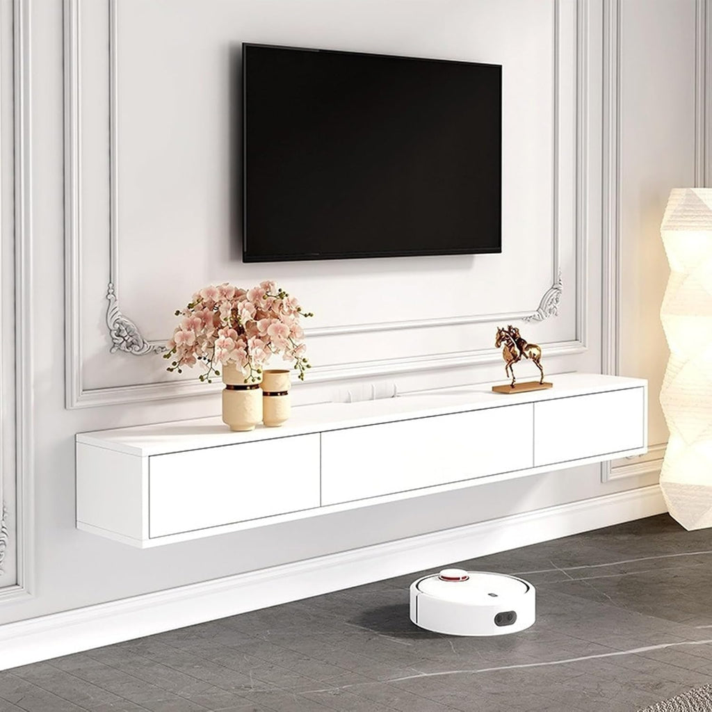 Floating TV Stand with 3 Drawers for 32-65' TVs, Wall Mounted Modern Audio Visual Media Equipment Storage Center Console with Cable Holes for Living Room,Bedroom (Color : White, Size : 160x
